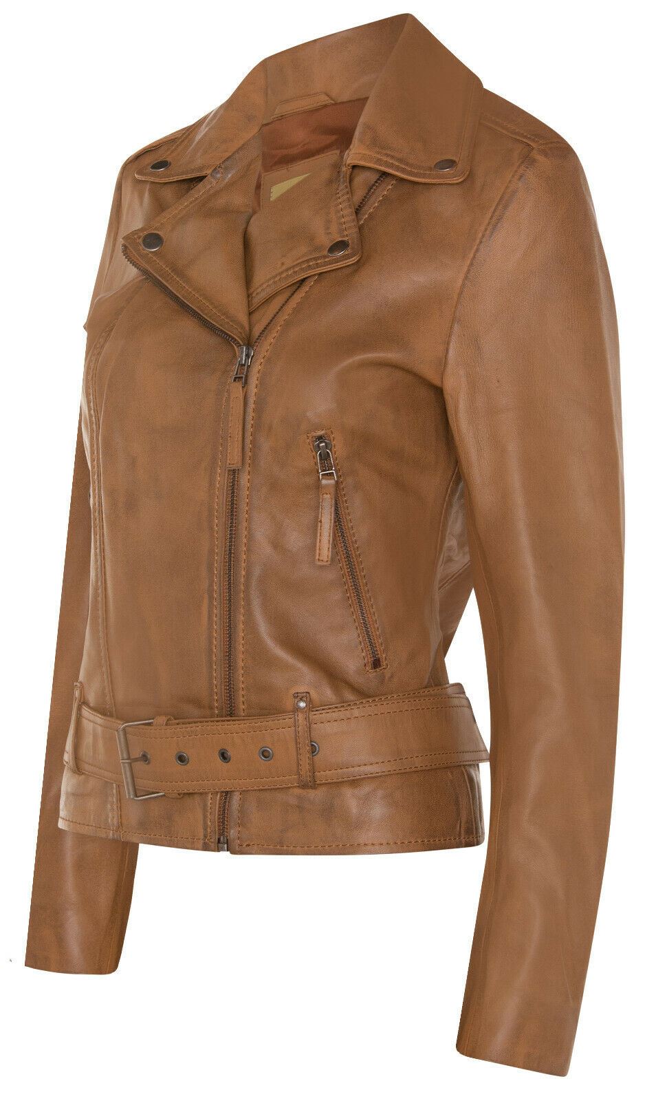 Womens Vintage Leather Biker Jacket-Malton - Upperclass Fashions