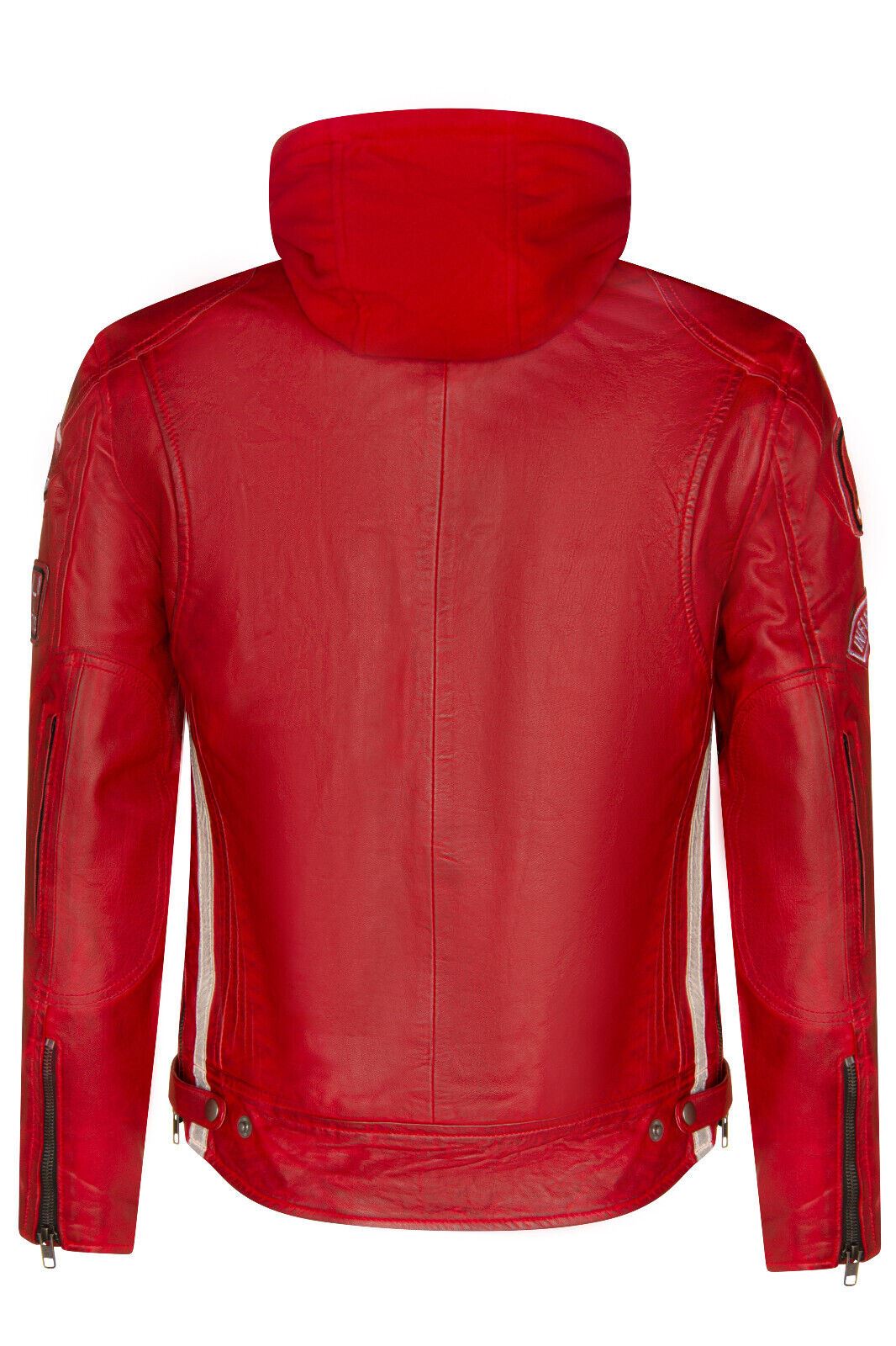Mens Racing Hooded Leather Biker Jacket-Clovelly