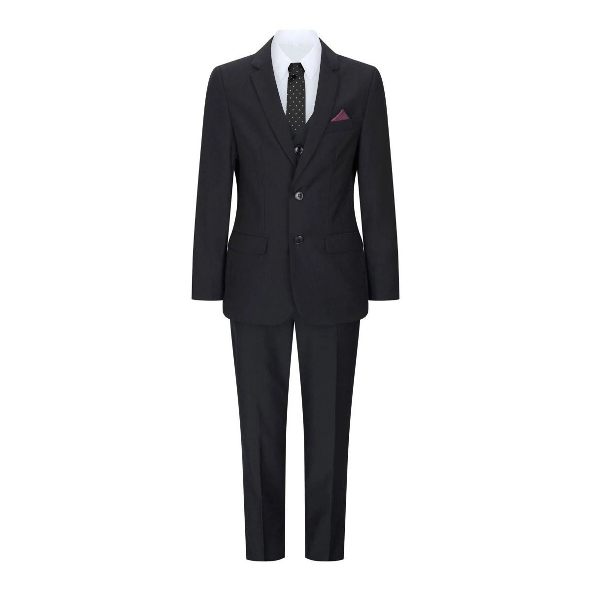 Boys 3 Piece Plain Black Classic Retro Suit