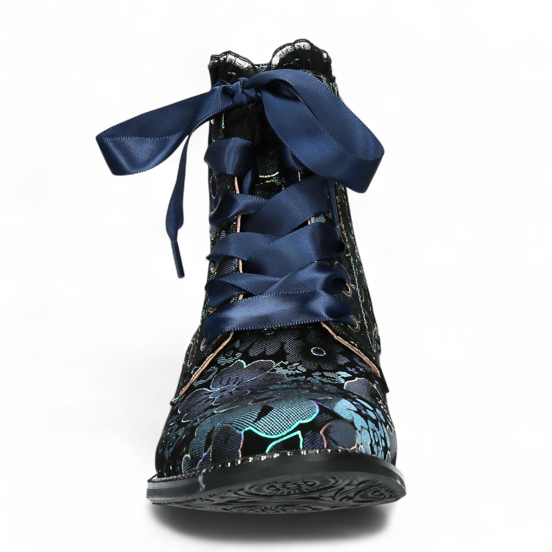 Laura Vita Emcmao-45 Blue Floral Womens Gothic Victorian Leather Ankle Heeled Boots