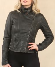 Womens Black Leather Brando Biker Jacket - Finnsnes