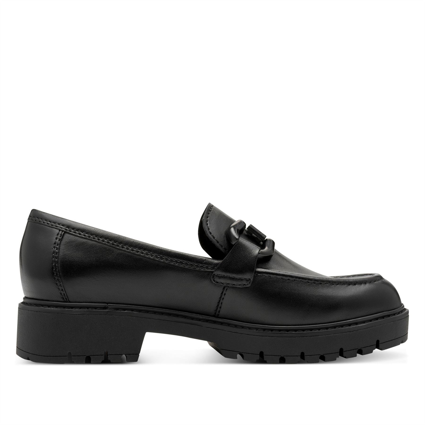 Tamaris Womens Black Leather Loafers Slip-On Platform Shoes
