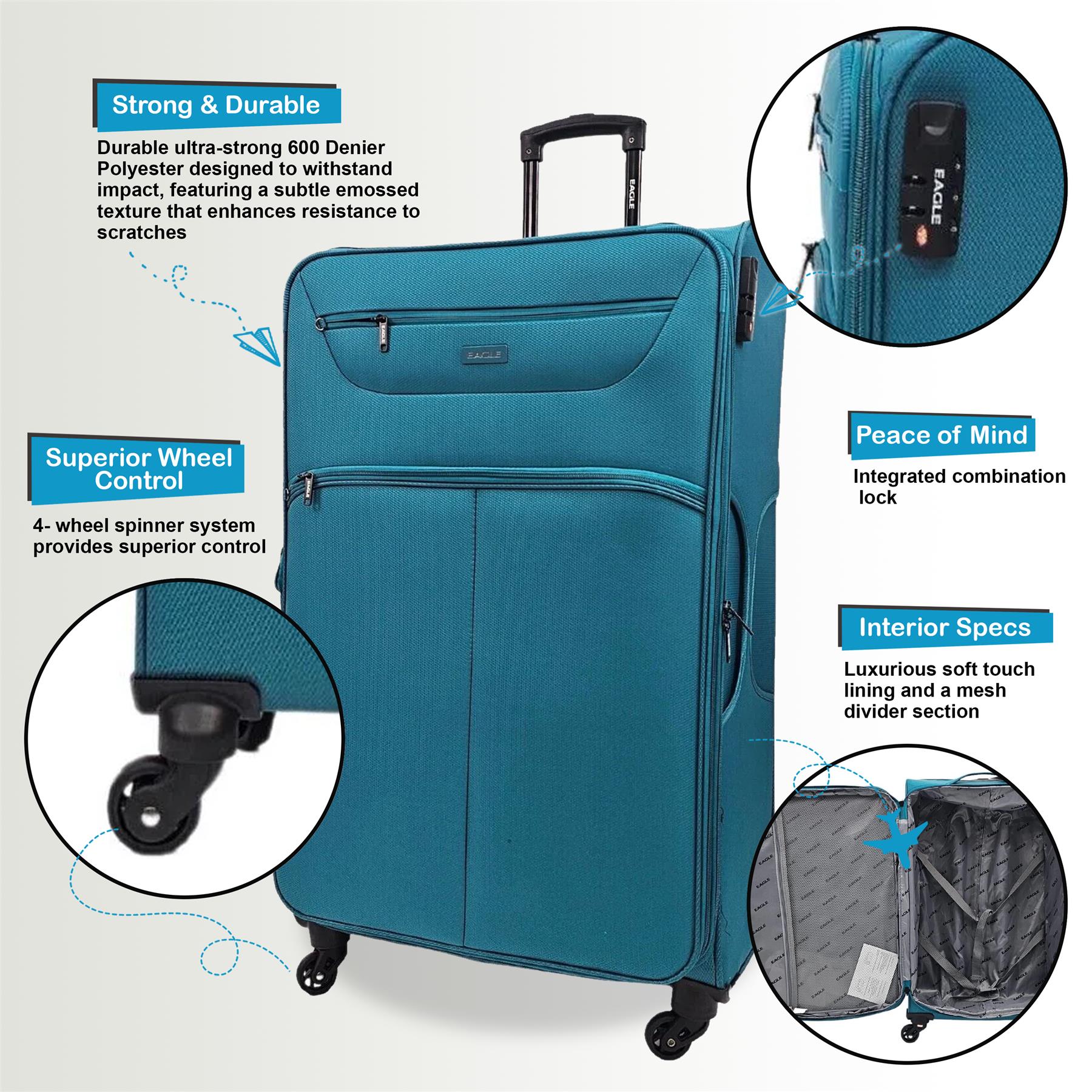 Baileyton Large Soft Shell Suitcase in Teal