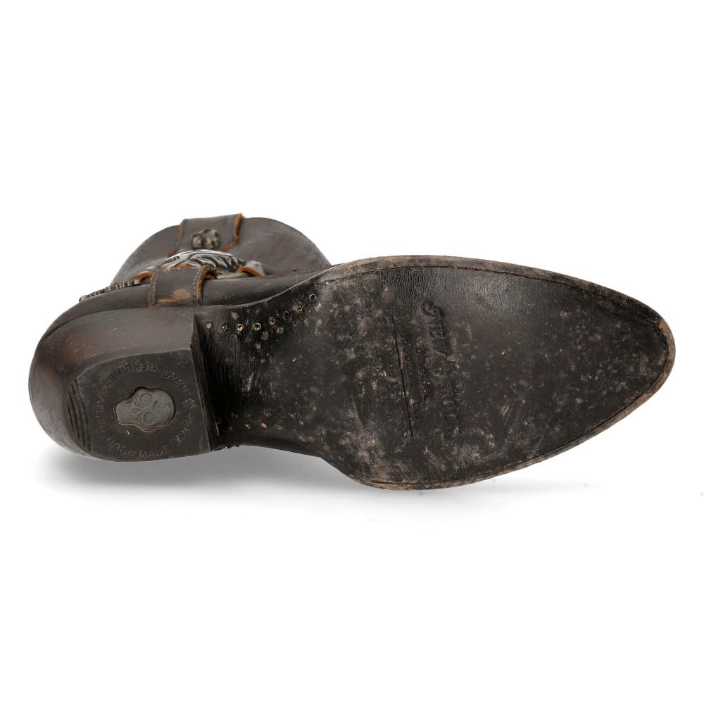 New Rock Brown Leather Pointed Cowboy Boots- WSTM005-S2