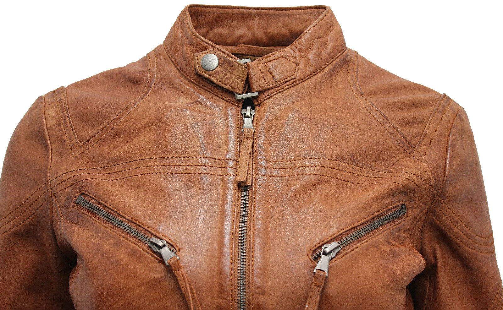 Womens Slim-Fit Leather Biker Jacket-Maldon