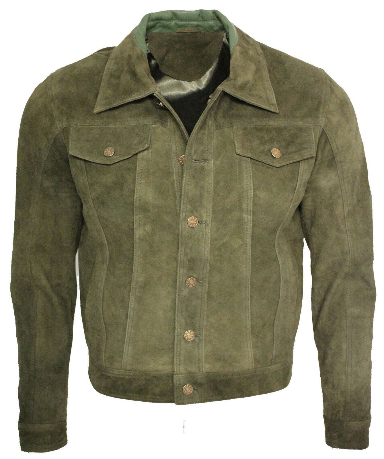 Mens Suede Leather Trucker Jacket-Dartmouth