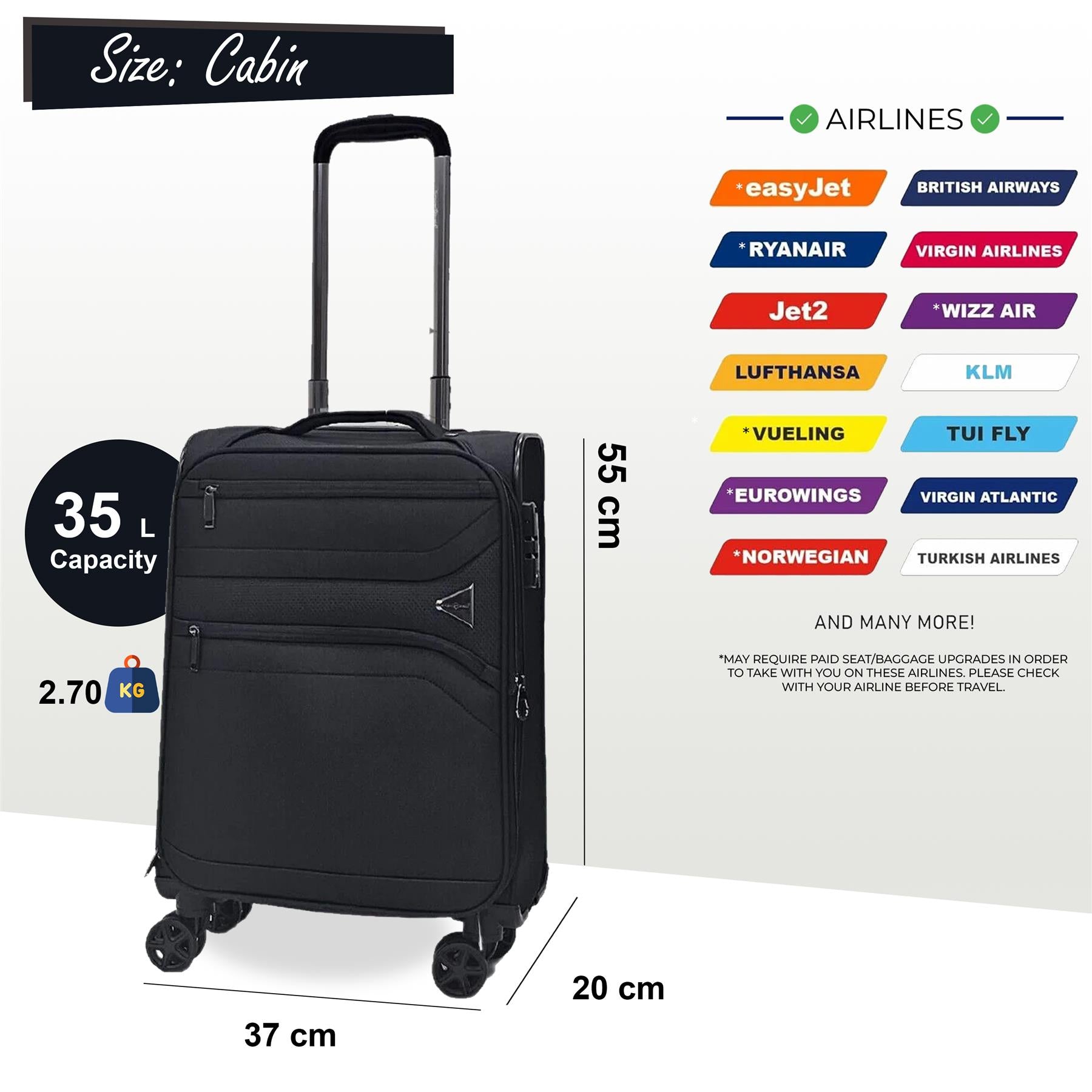 Lightweight Soft Dual 4 Wheel Luggage Suitcases