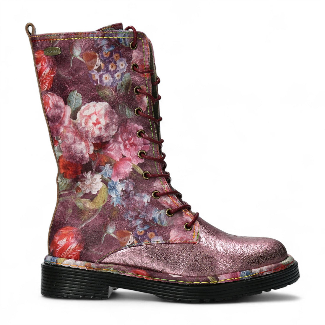 Laura Vita Incaso-18 Burgundy Floral Womens Gothic Victorian Leather High Boots