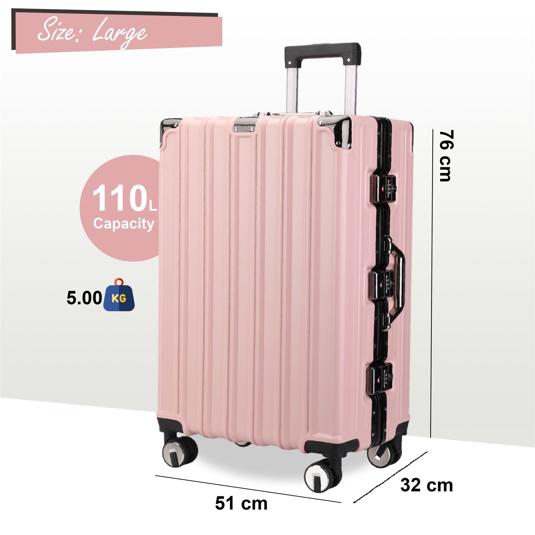 Airdrie Large Hard Shell Suitcase in Pink