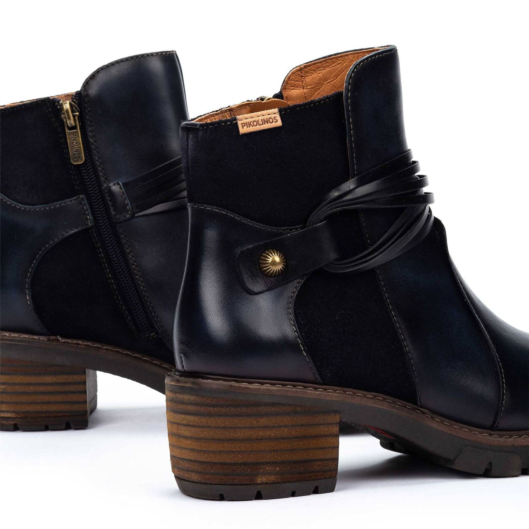 Pikolinos Women’s Blue Leather Zipped Heel Ankle Boots - San Sebastia