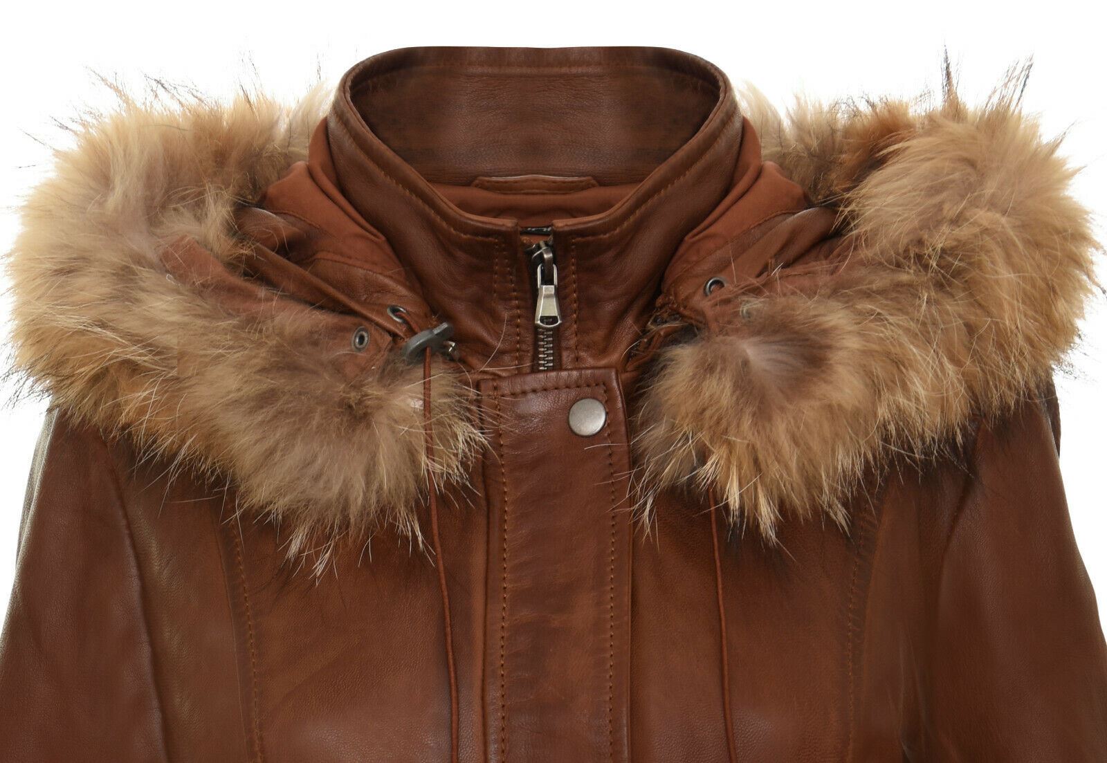 Womens Warm Leather Hooded Parka Jacket-Northwich
