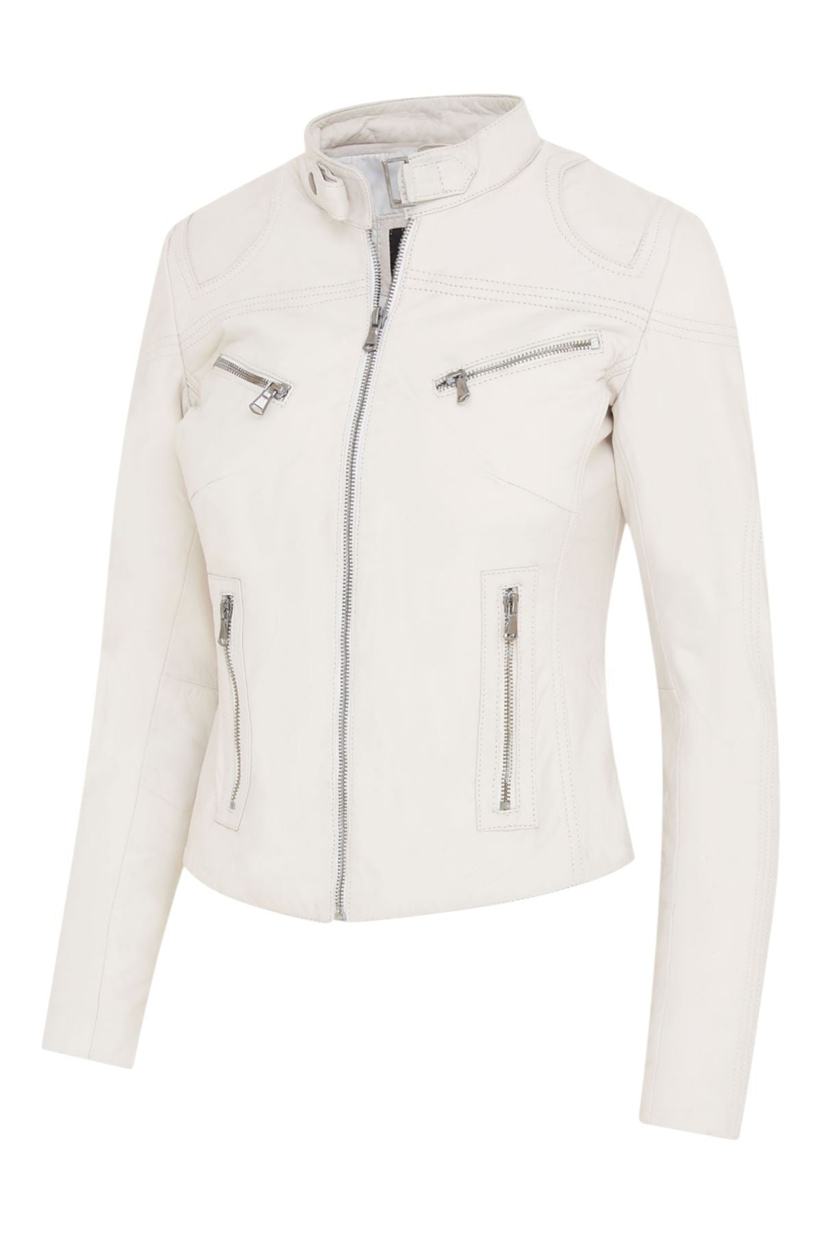 Womens Slim-Fit Leather Biker Jacket-Maldon