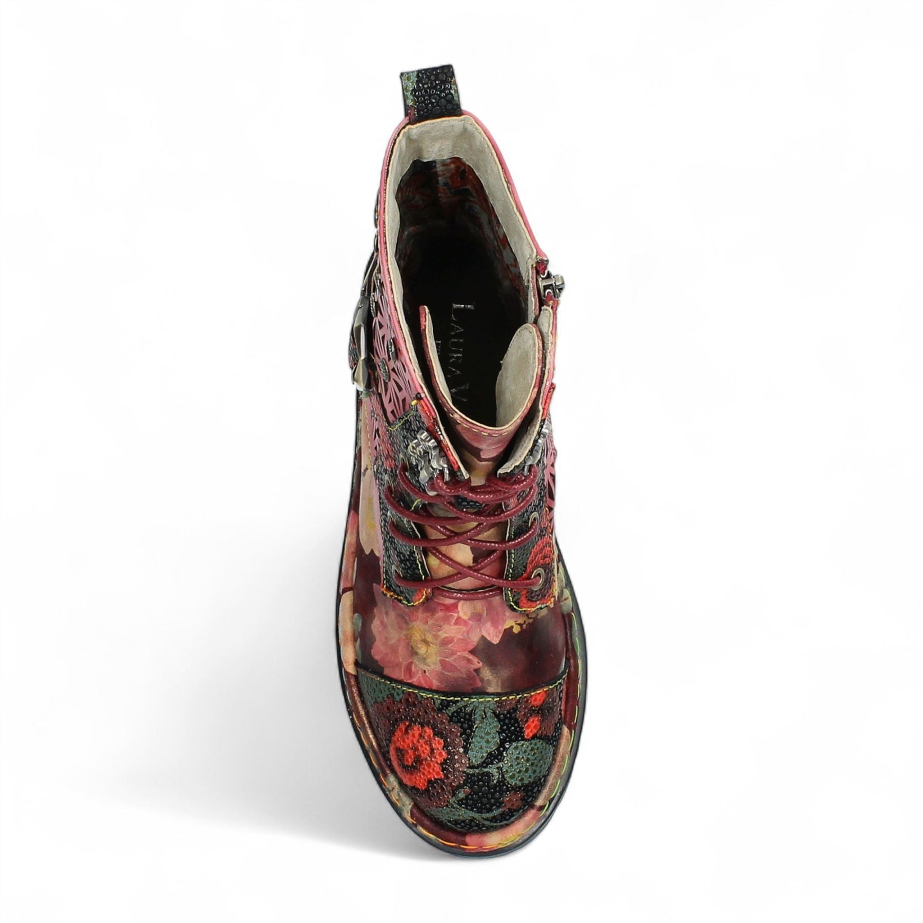 Laura Vita Incaso 36 Red Floral Womens Gothic Victorian Leather Ankle High Boots