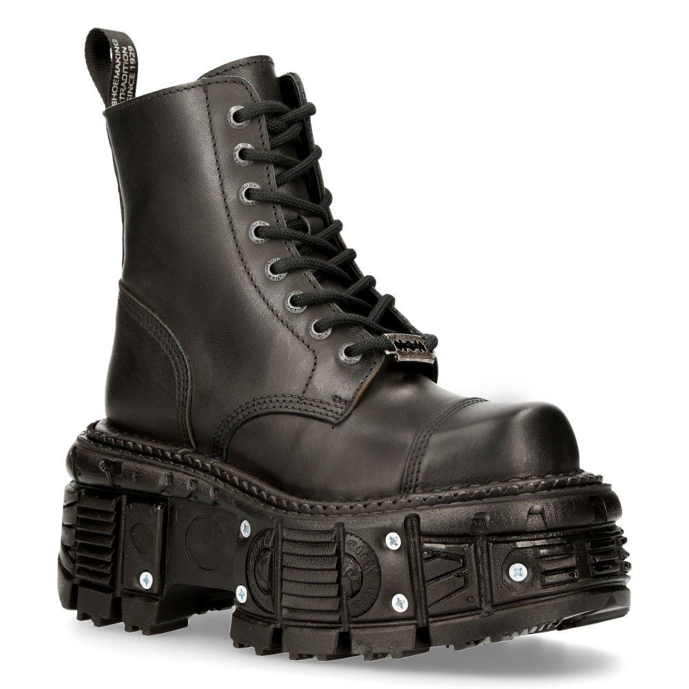New Rock Unisex Black Leather Combat Platform Boots- TANK083-C1 - Upperclass Fashions 