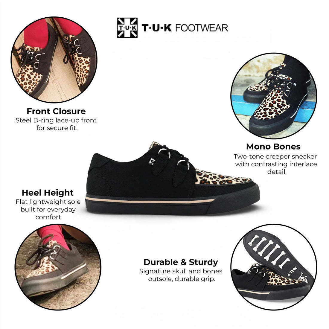 TUK Pointed Creeper Sneaker Black Leopard Canvas Platform Shoes - A9180