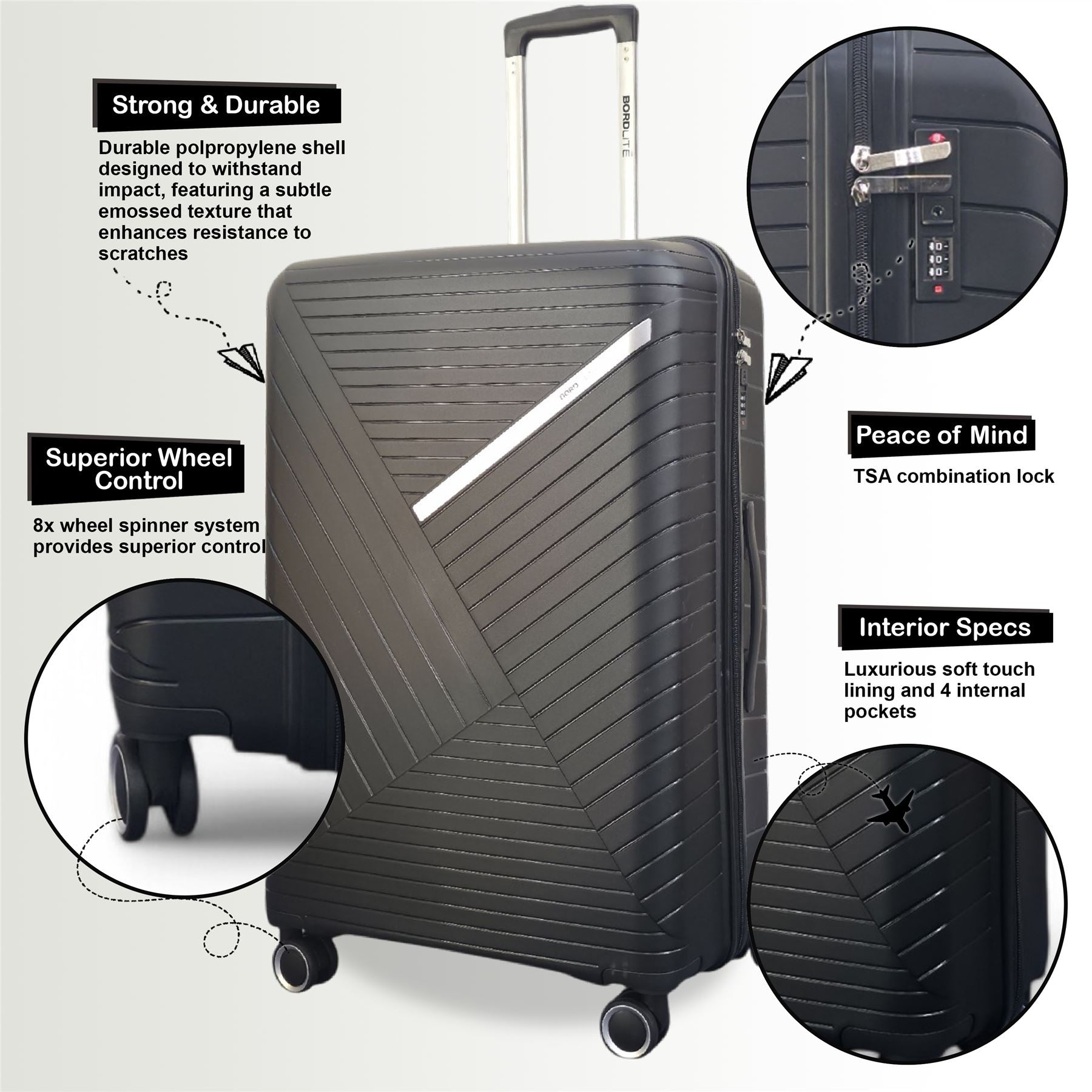 Chita Set of 3 Hard Shell Suitcase in Black