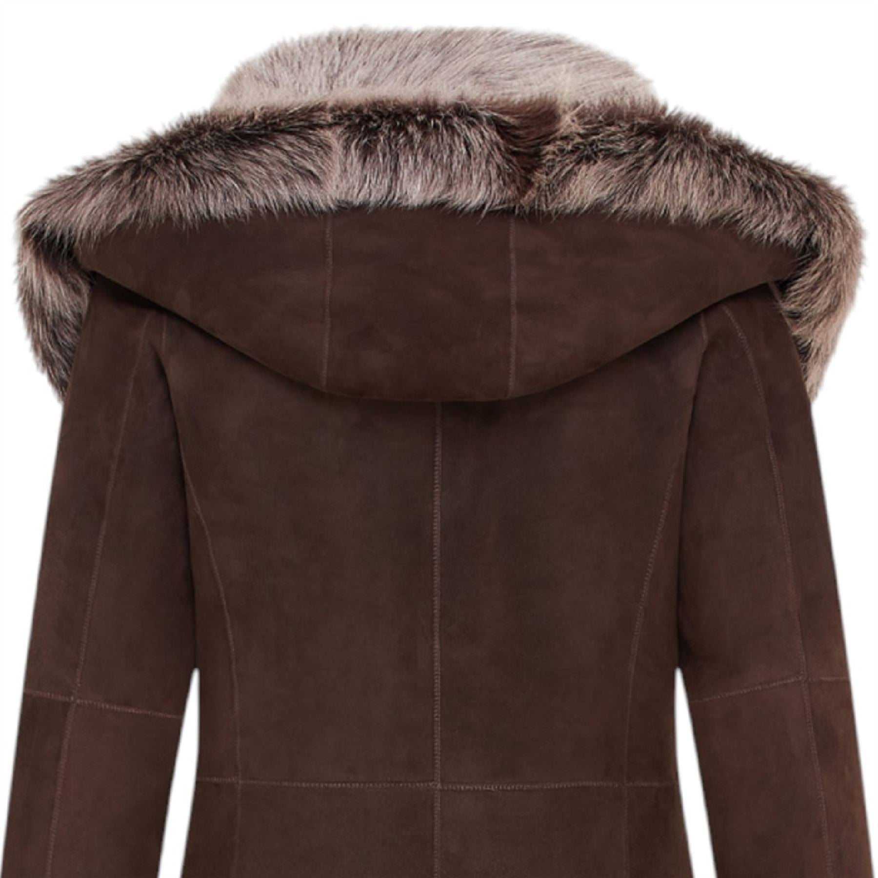 Womens Suede Toscana Sheepskin Hooded Trench Coat-Fribourg