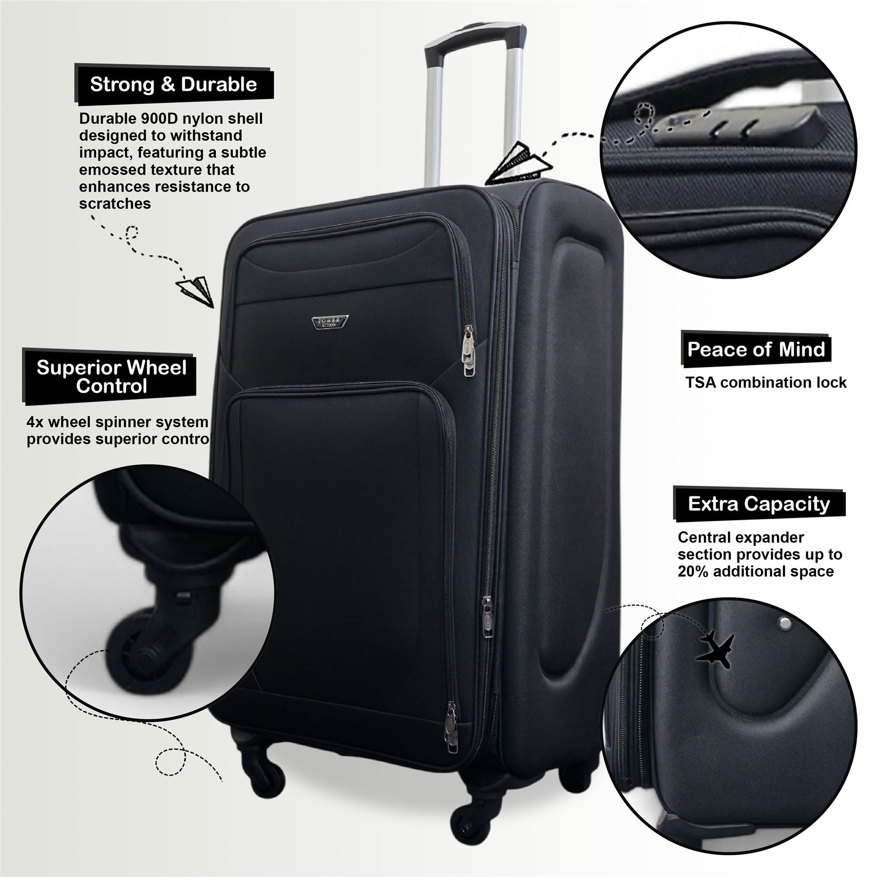 Nagoya Set of 3 Soft Shell Suitcase in Black