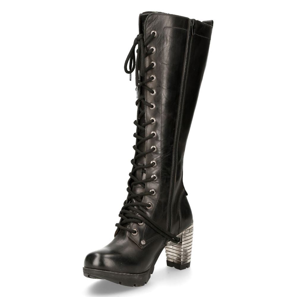 New Rock M-TR005-S1 Ladies Knee High Black Gothic High-Heeled Boots