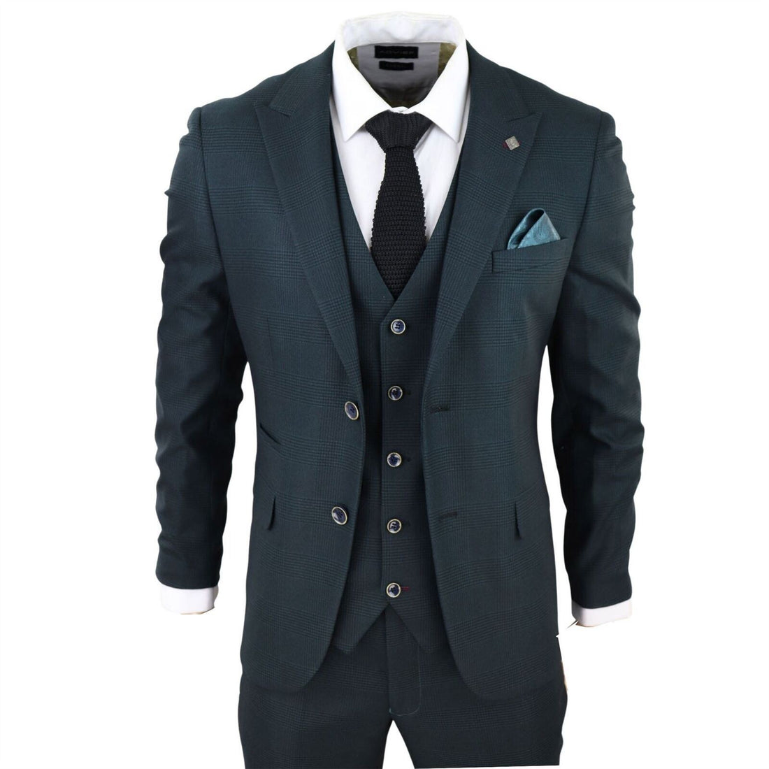 Mens Olive Green 3 Piece Check Tailored Fit Suit - Upperclass Fashions 
