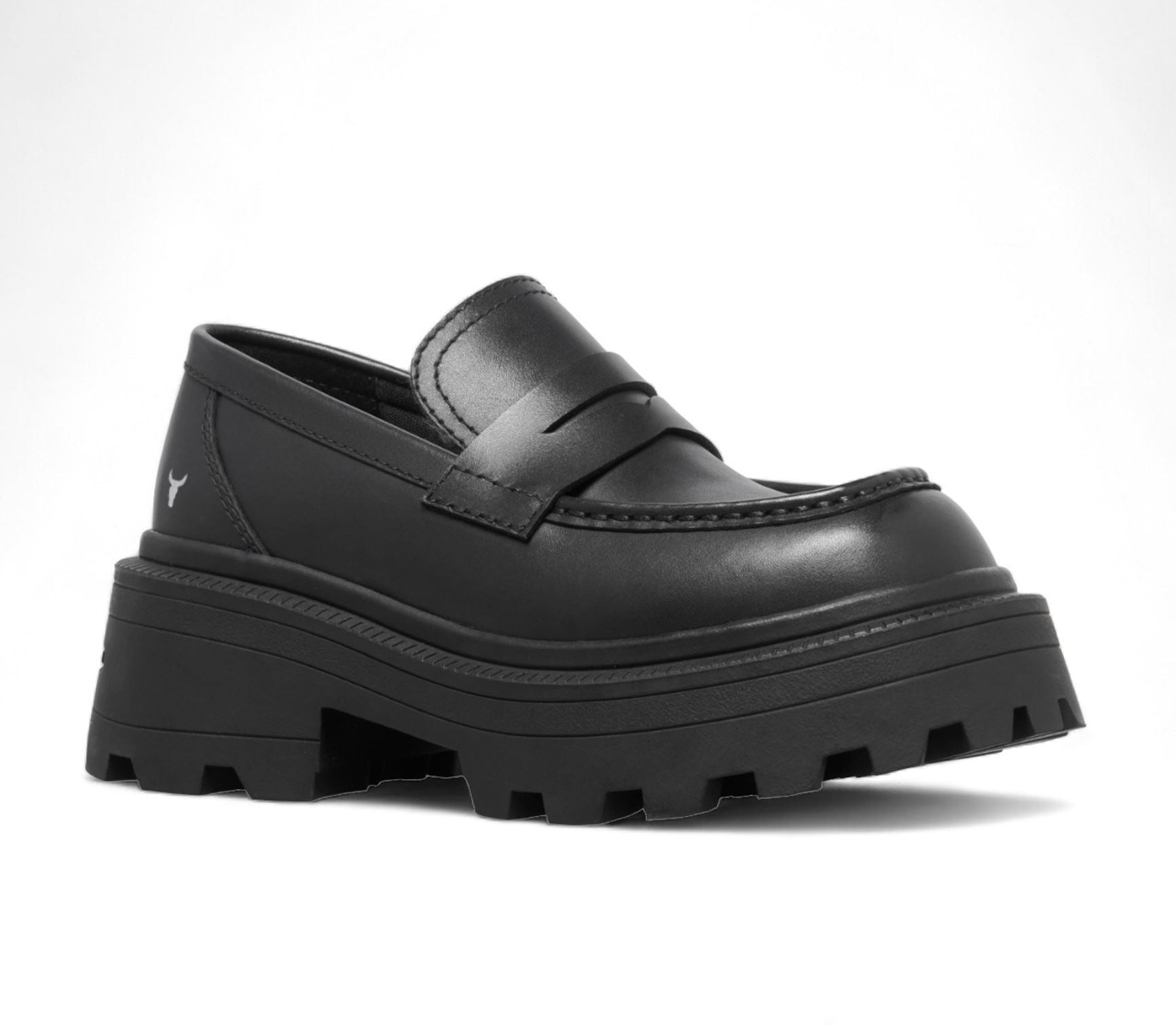 Windsorsmith Black Leather Chunky Loafers - True