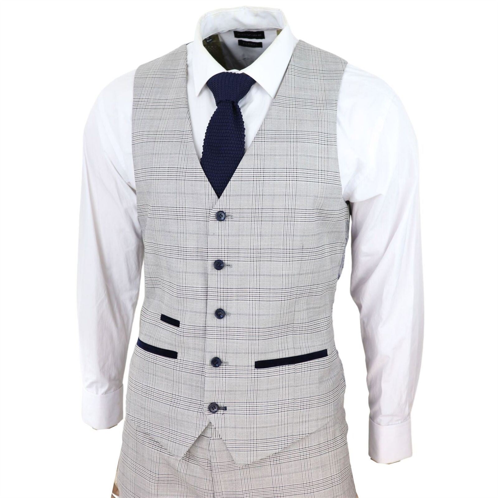 Mens Grey 3 Piece Tan Brown Check Tailored Fit Suit