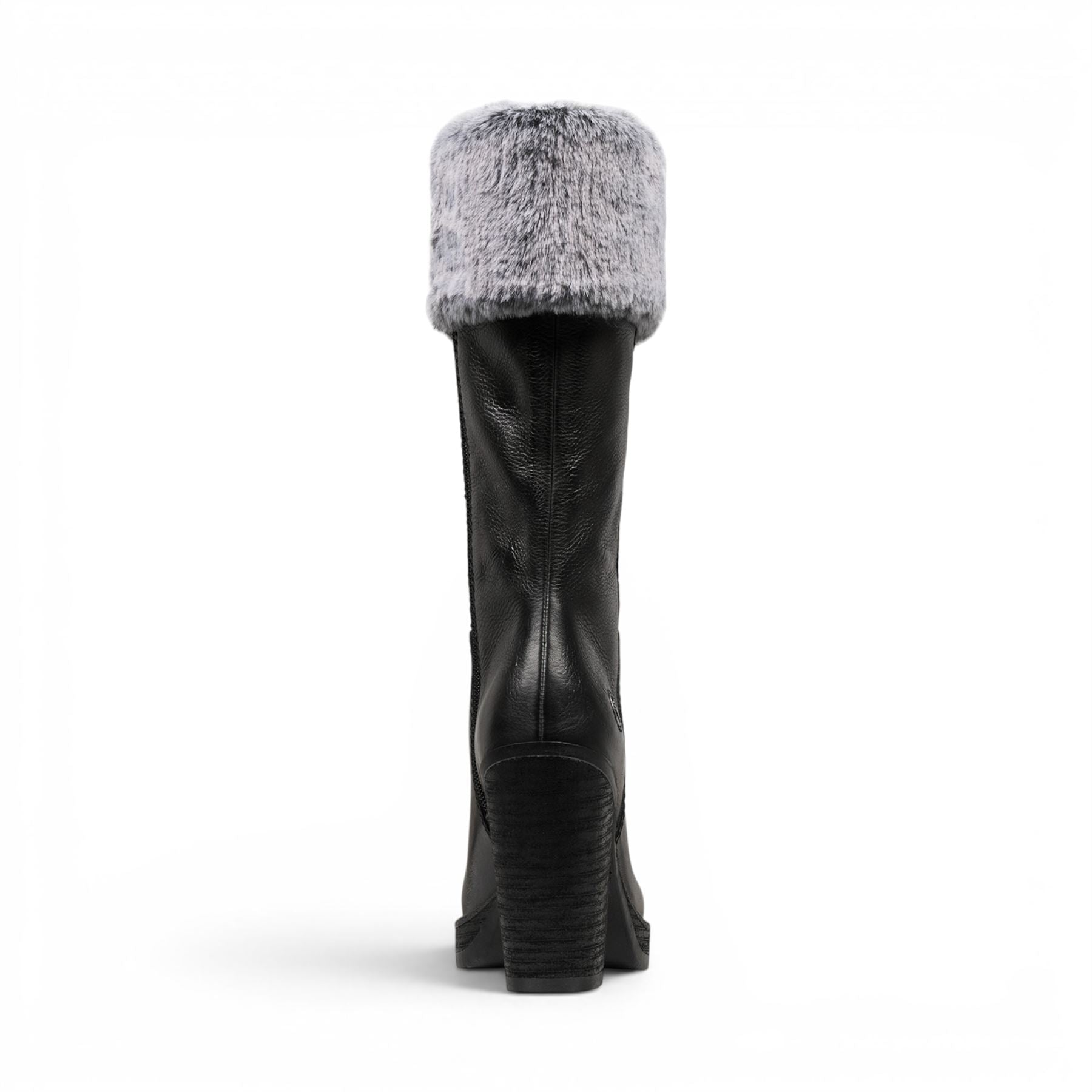 Windsorsmith Womens Mid Calf Black Leather High Heel Fur Boots - Lovestruck