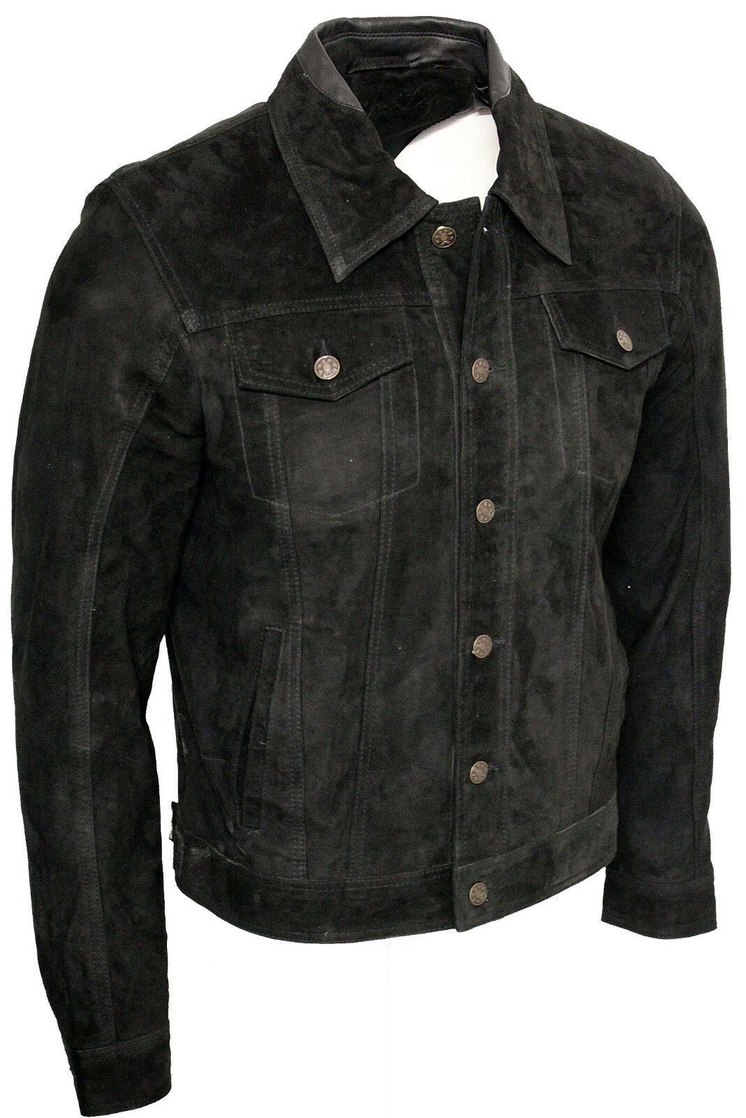 Mens Suede Leather Trucker Jacket-Dartmouth