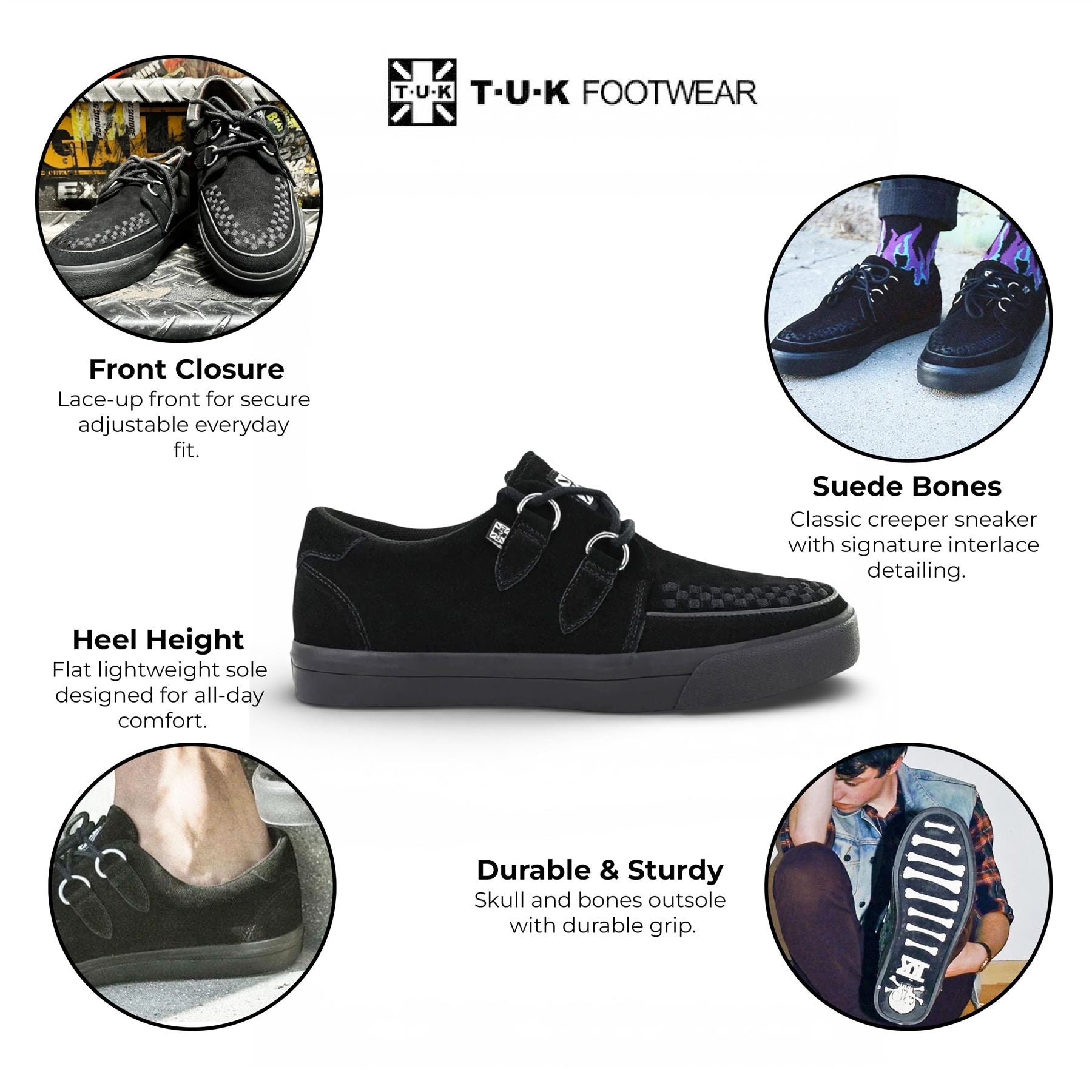 TUK Pointed Creeper Sneaker Black Suede Platform Shoes - A9178