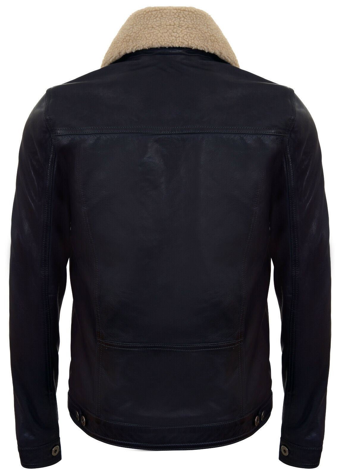 Mens Sheepskin Collar Trucker Leather Jacket-Darlington