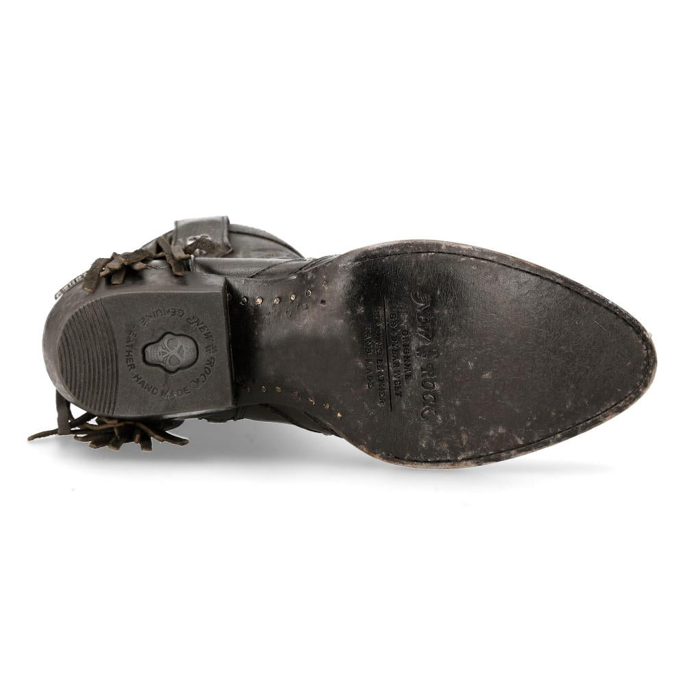 New Rock Grey Leather Fringed Pointed Cowboy Boots- WSTM003-S1