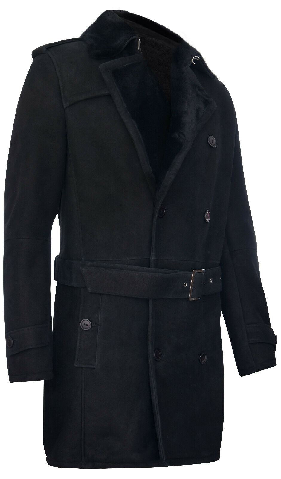 Mens Suede Sheepskin Double Breasted Coat-Kempston