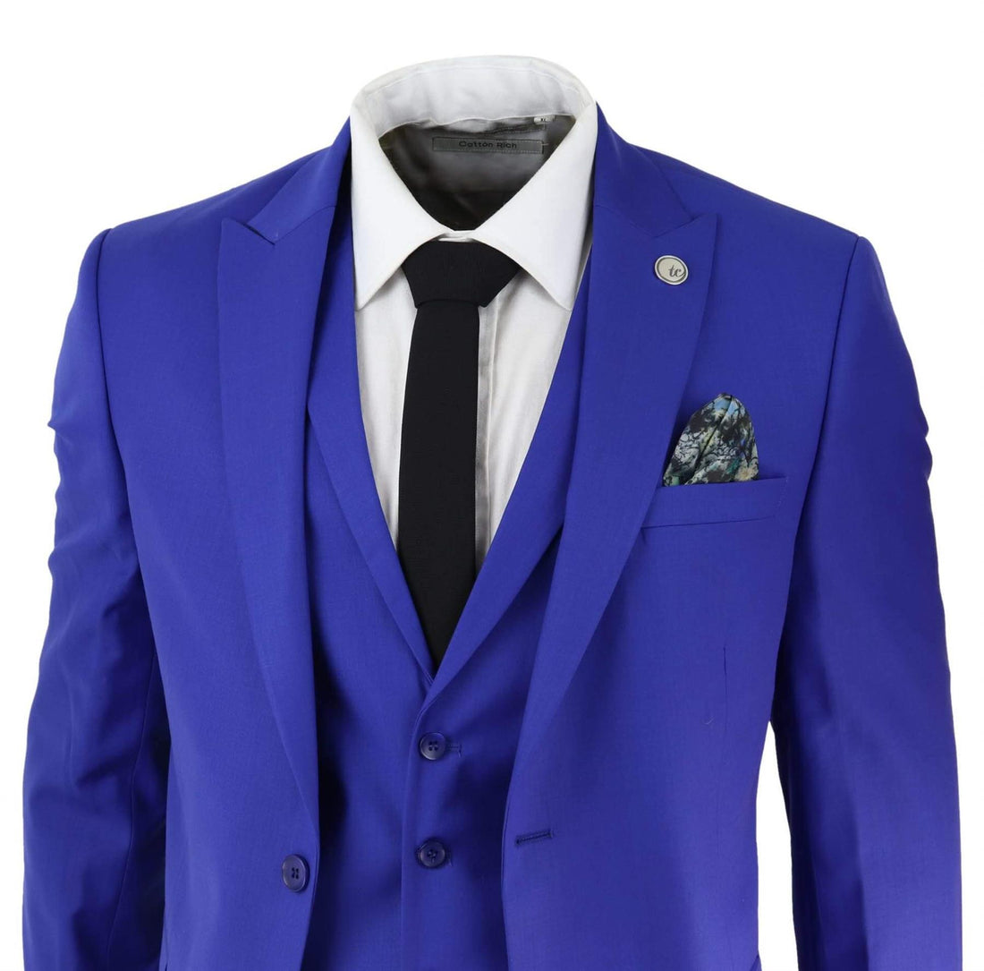 Mens 3 Piece Royal Blue Tailored Fit Complete Suit Best Man Groom Prom Wedding