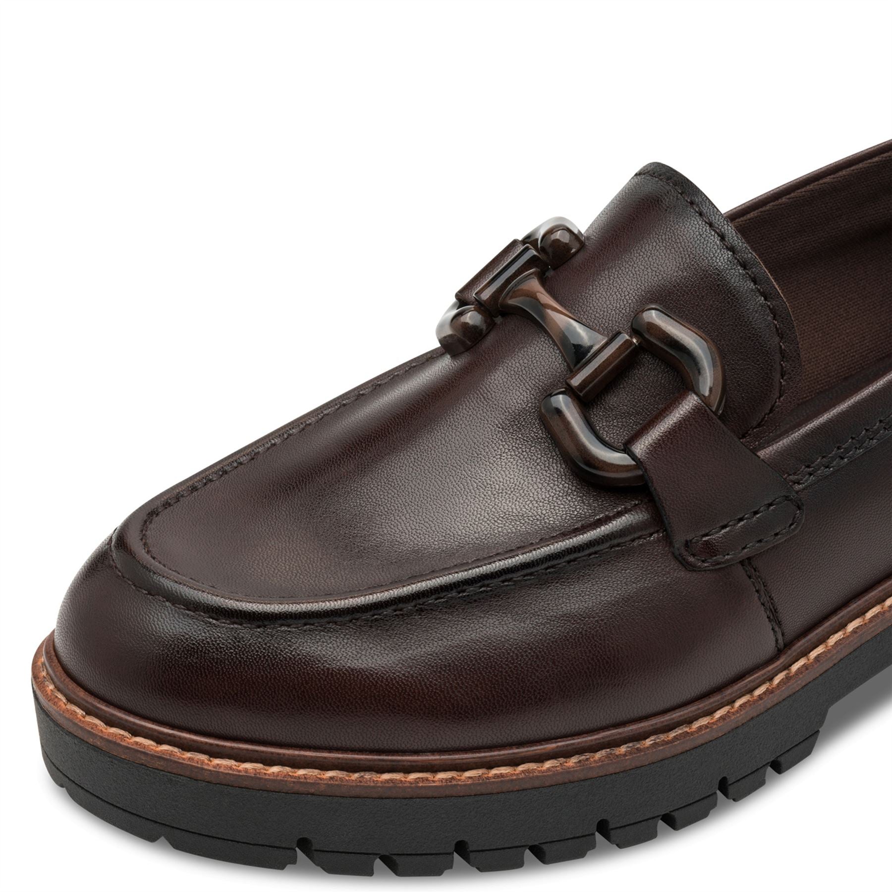 Tamaris Womens Mocca Brown Leather Loafers Slip-On Platform Shoes