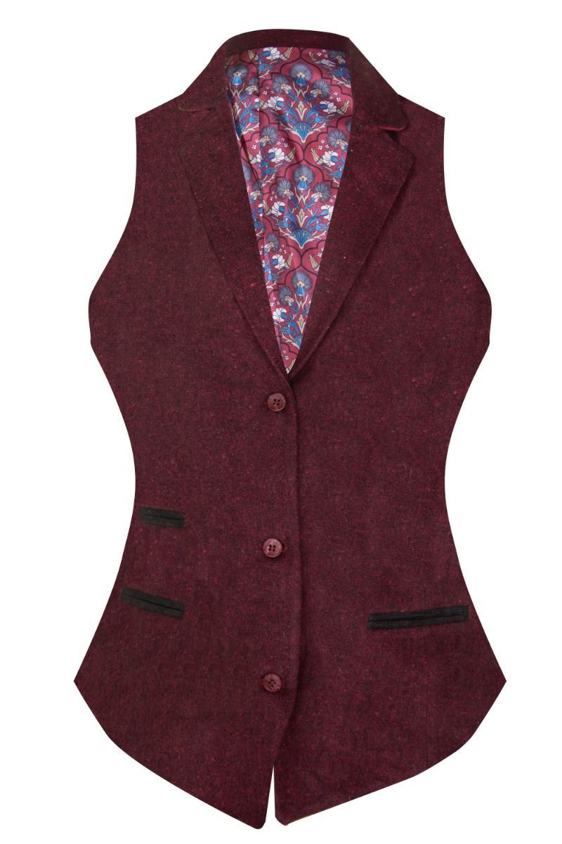 Womens 1920s Wine Wool Classic Retro Vintage Waistcoat