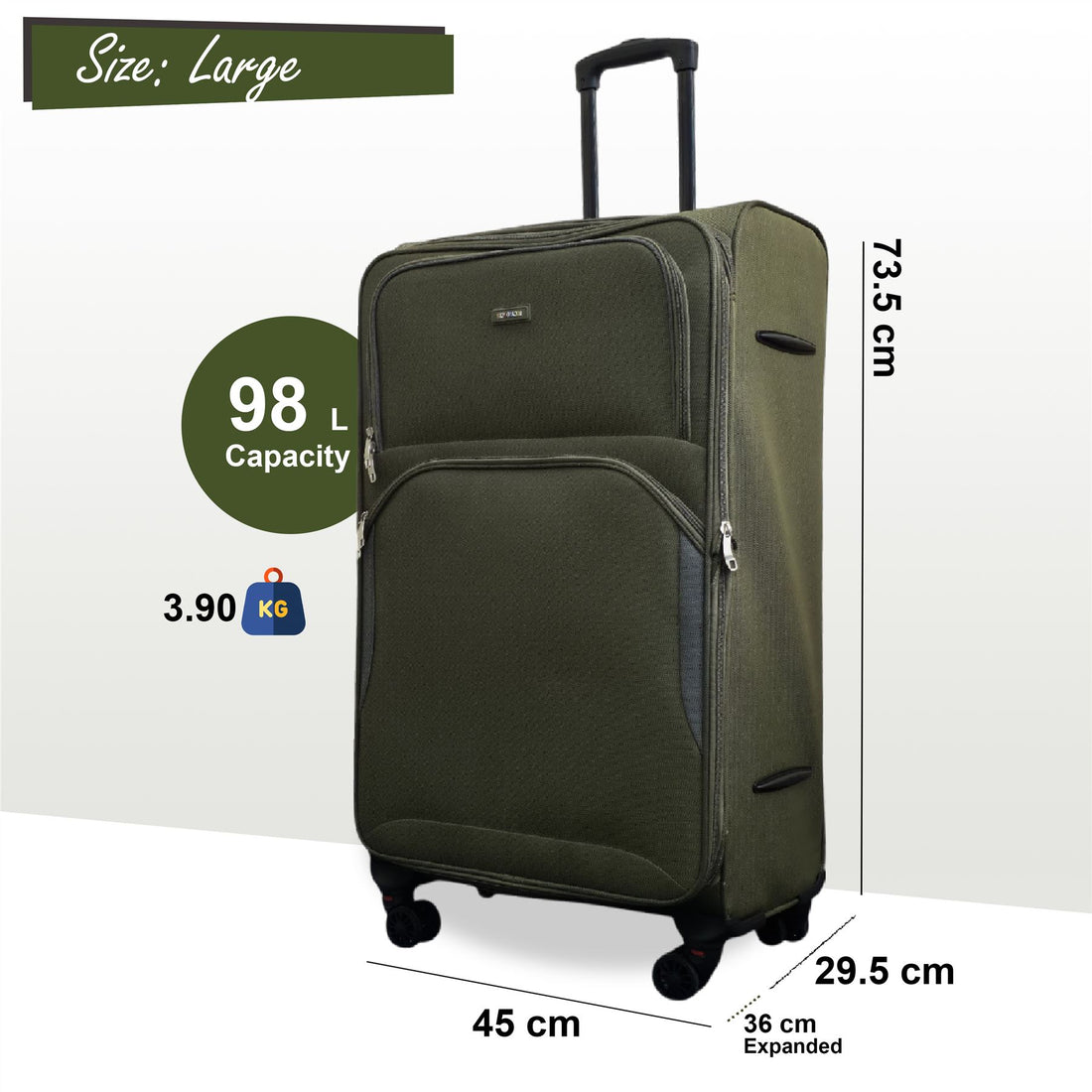 Gosford Large Soft Shell Suitcase in Green