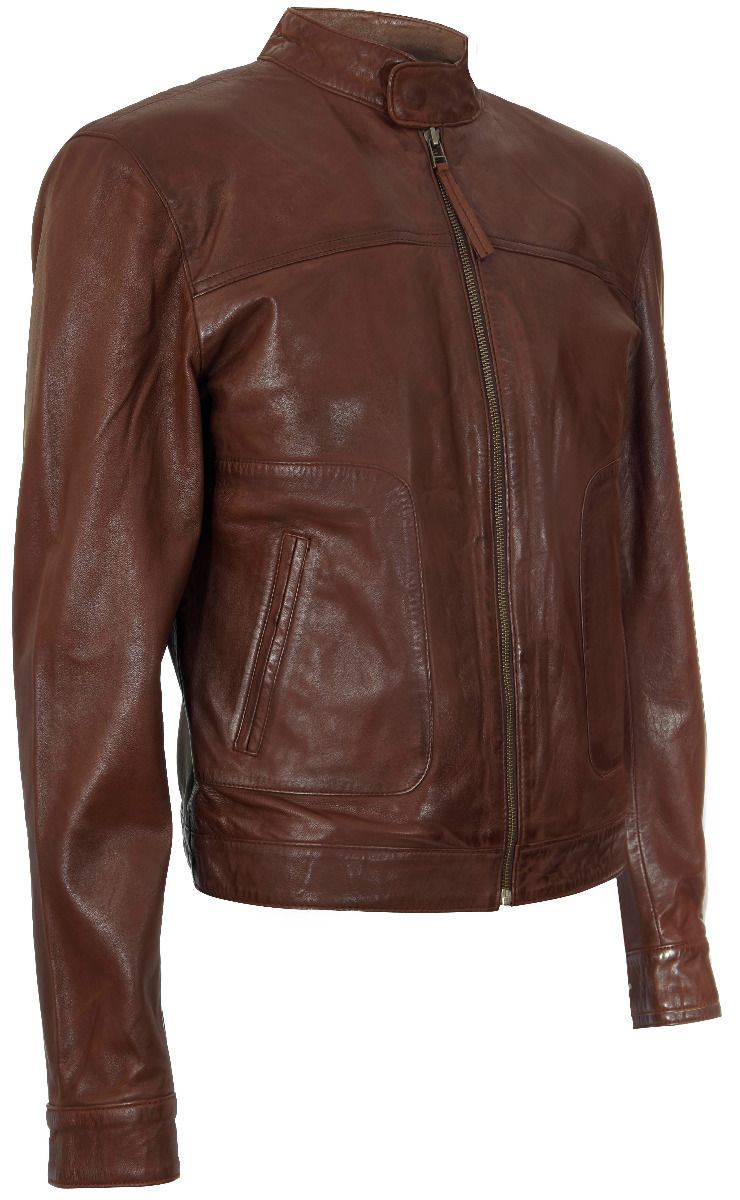 Mens Classic Fitted Leather Biker Jacket-Stockport