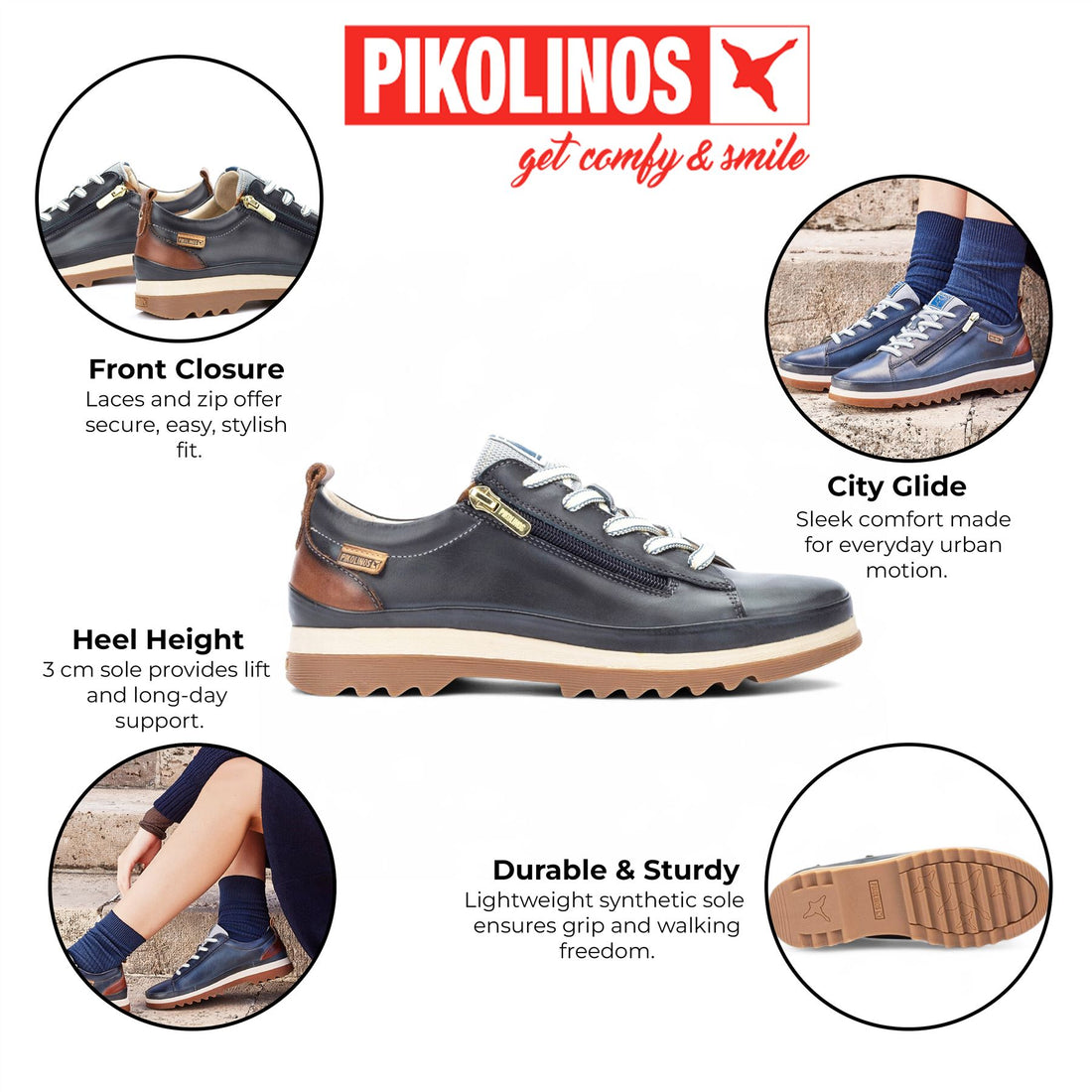 Pikolinos Women’s Ocean Blue Leather Laces & Zipper Trainers - Vigo