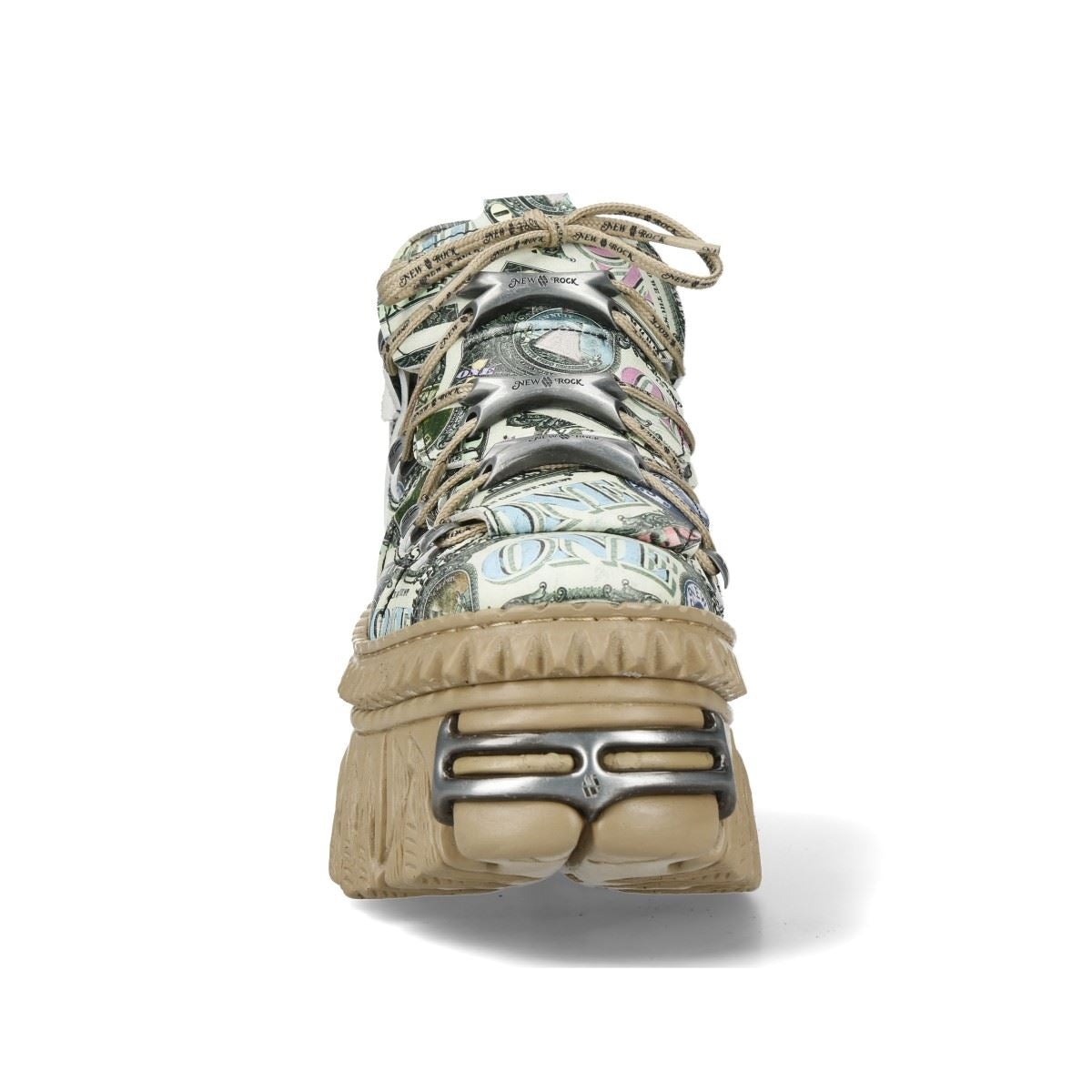 New Rock M-106WALL-C49 Dollar Bill Print Leather Platform Ankle Boots