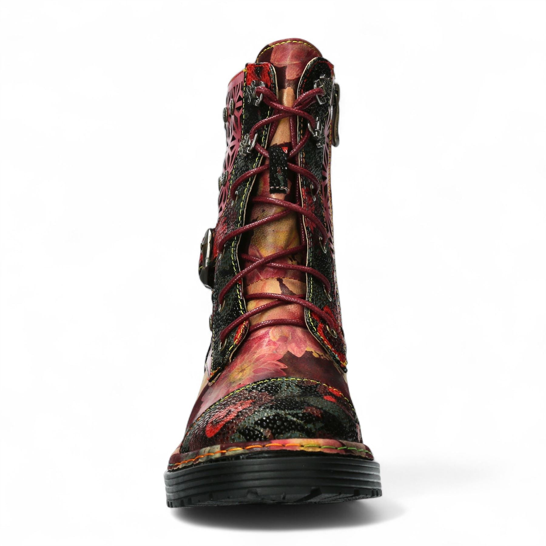 Laura Vita Incaso 36 Red Floral Womens Gothic Victorian Leather Ankle High Boots