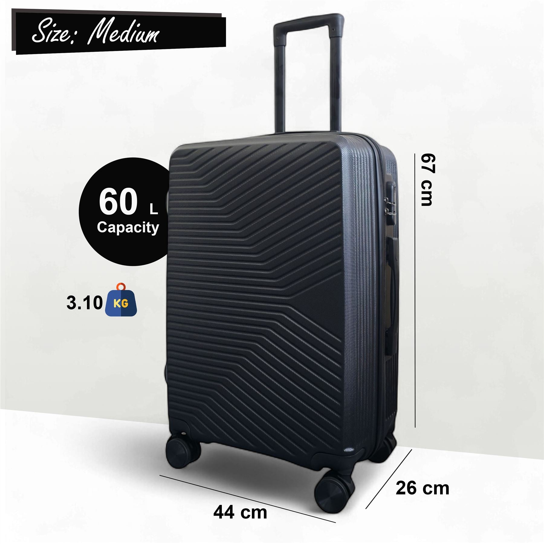 Junee Medium Hard Shell Suitcase in Black