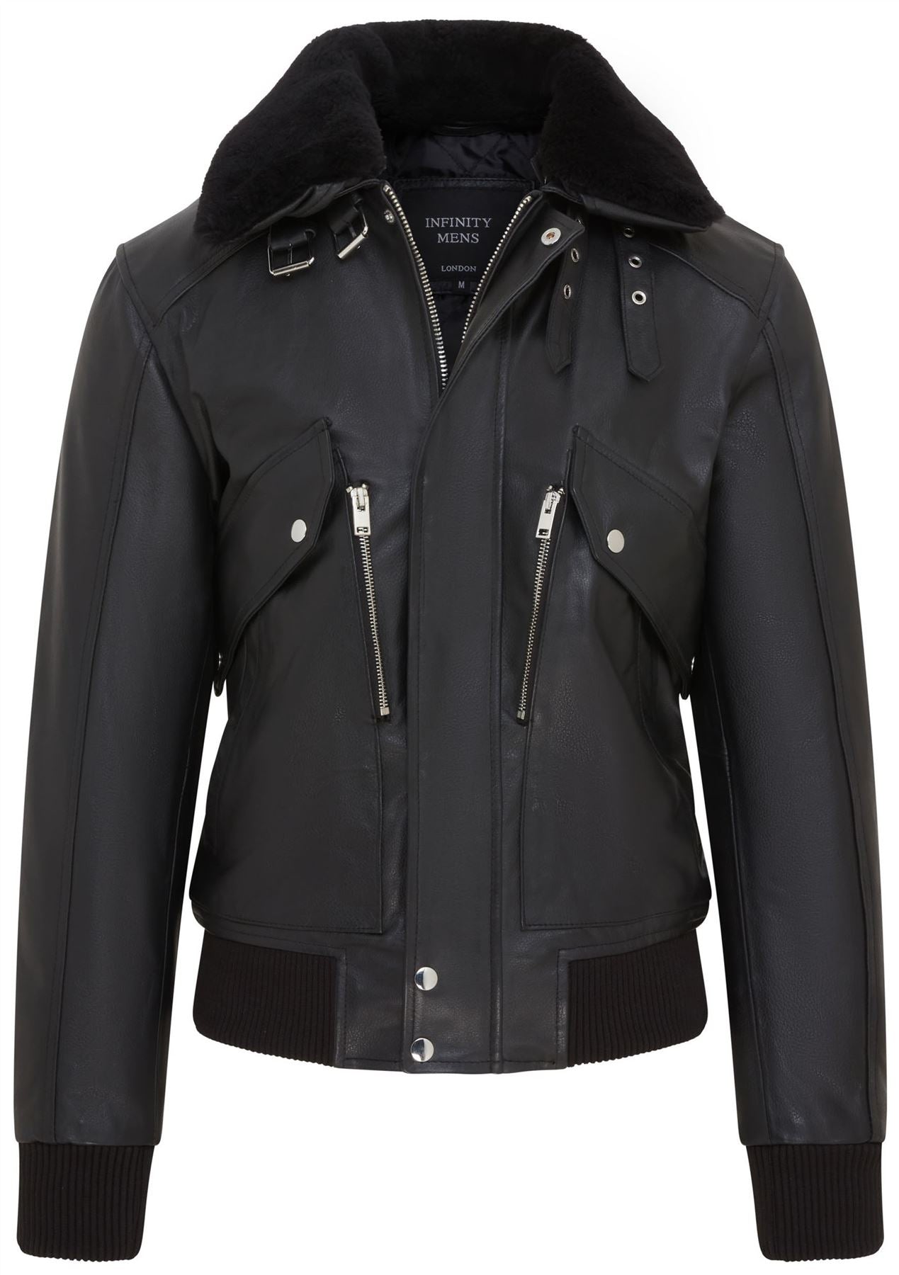 Mens Black Leather Cowhide Aviator Bomber Jacket - Akhiok