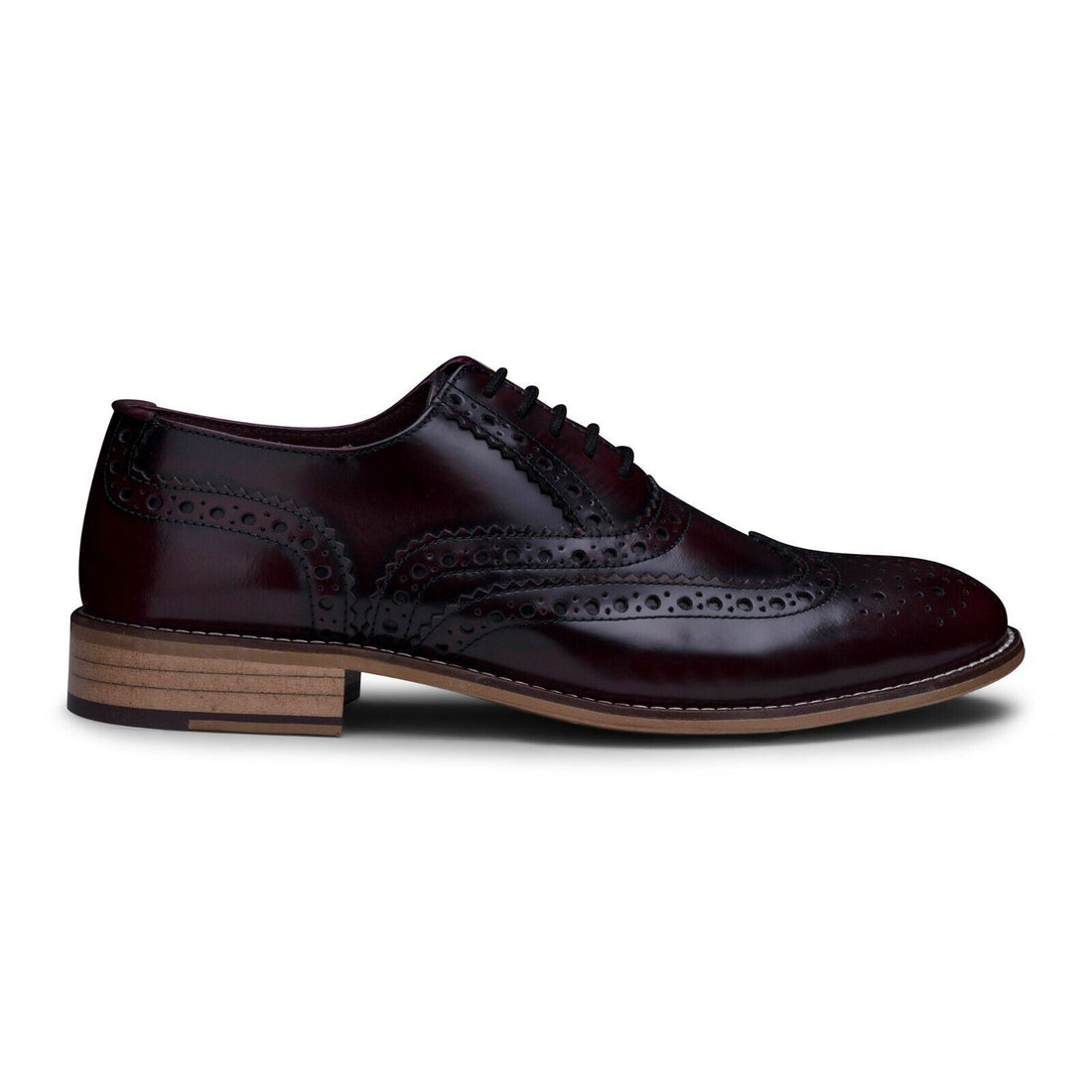 Mens Classic Oxford Maroon Leather Gatsby Brogue Shoes - Upperclass Fashions 