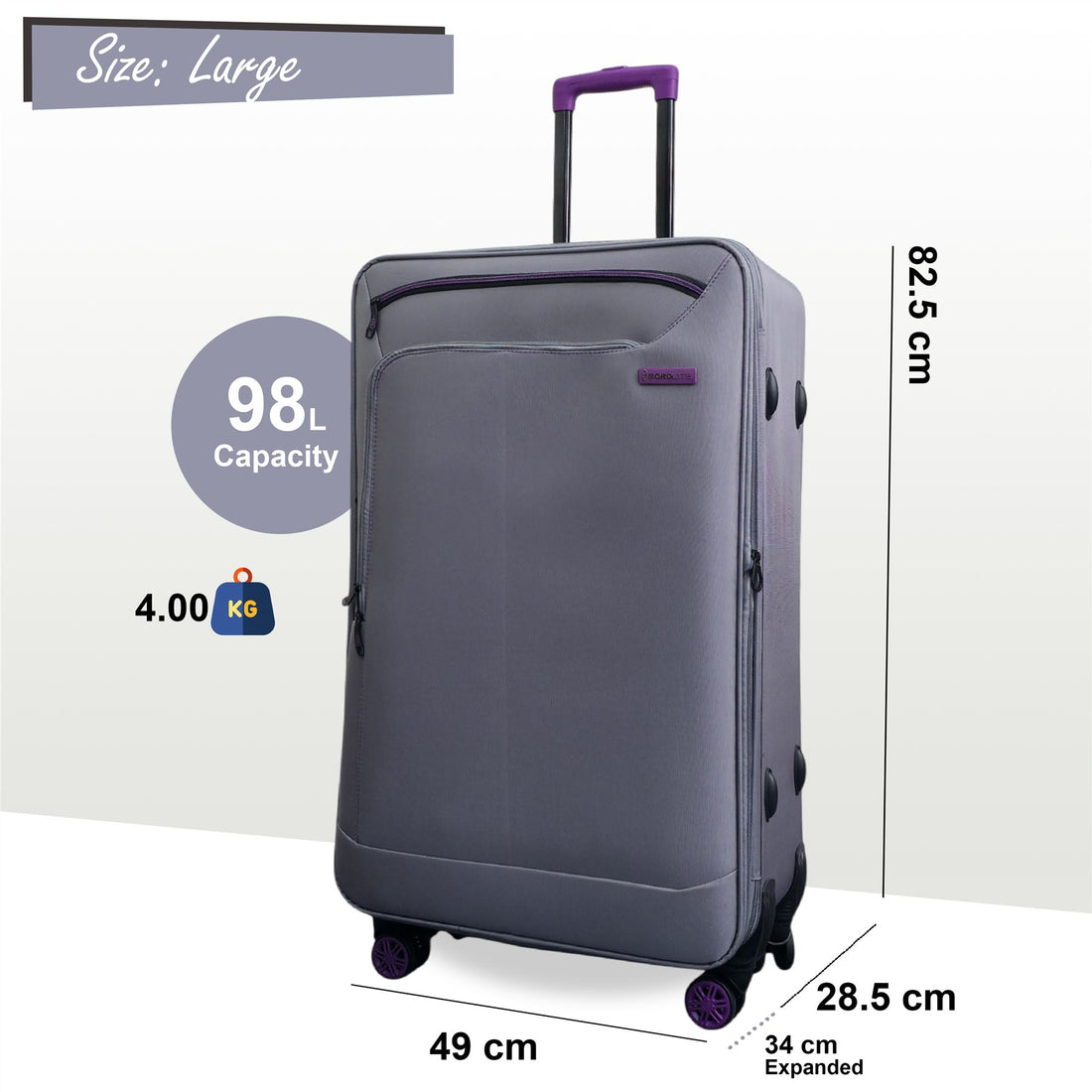 Handa Large Soft Shell Suitcase in Grey