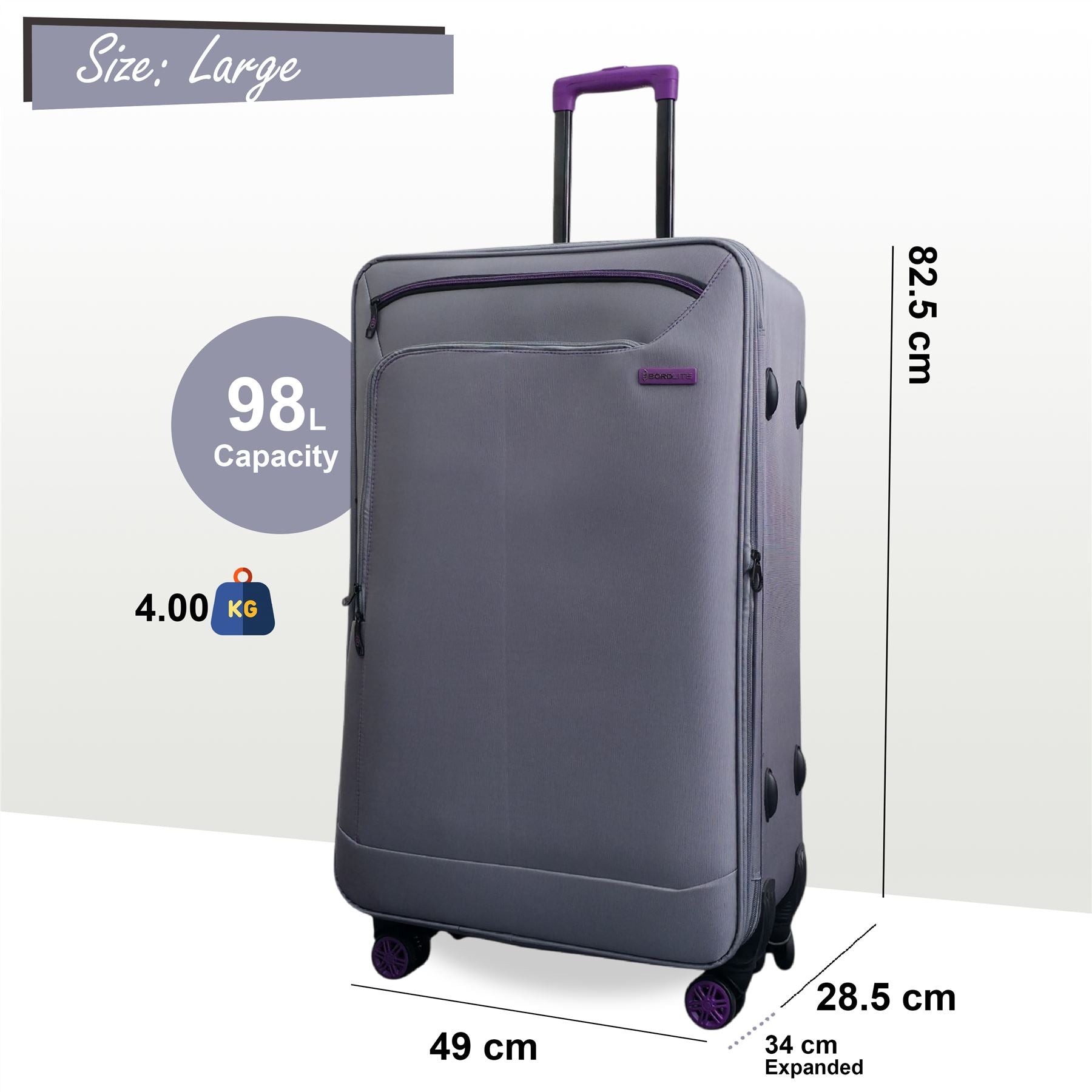 Handa Large Soft Shell Suitcase in Grey