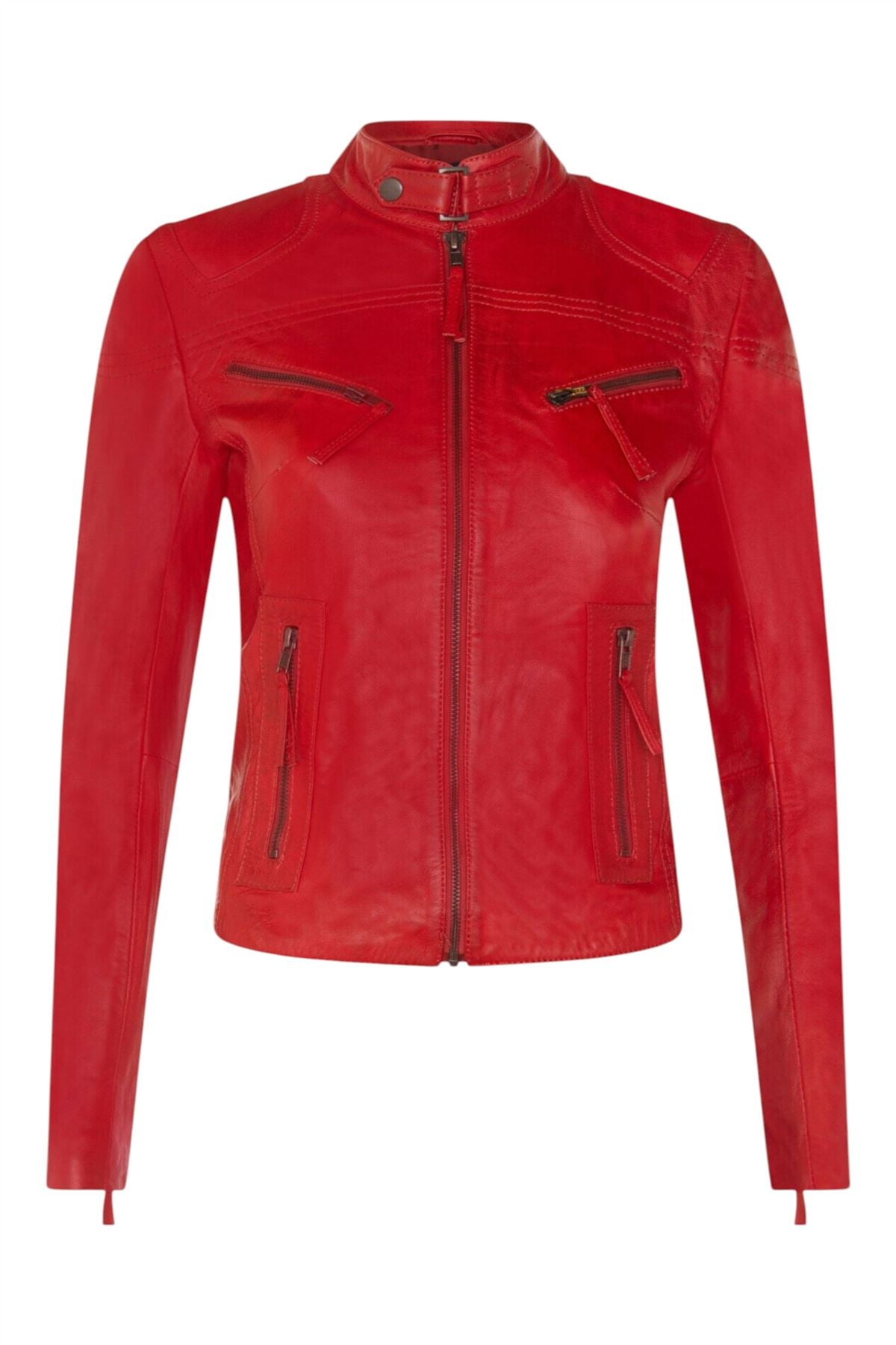 Womens Slim-Fit Leather Biker Jacket-Maldon
