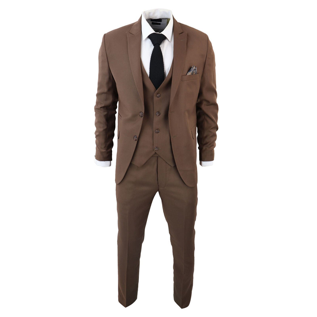 Mens IM1 Classic Plain Brown 3 Piece Suit