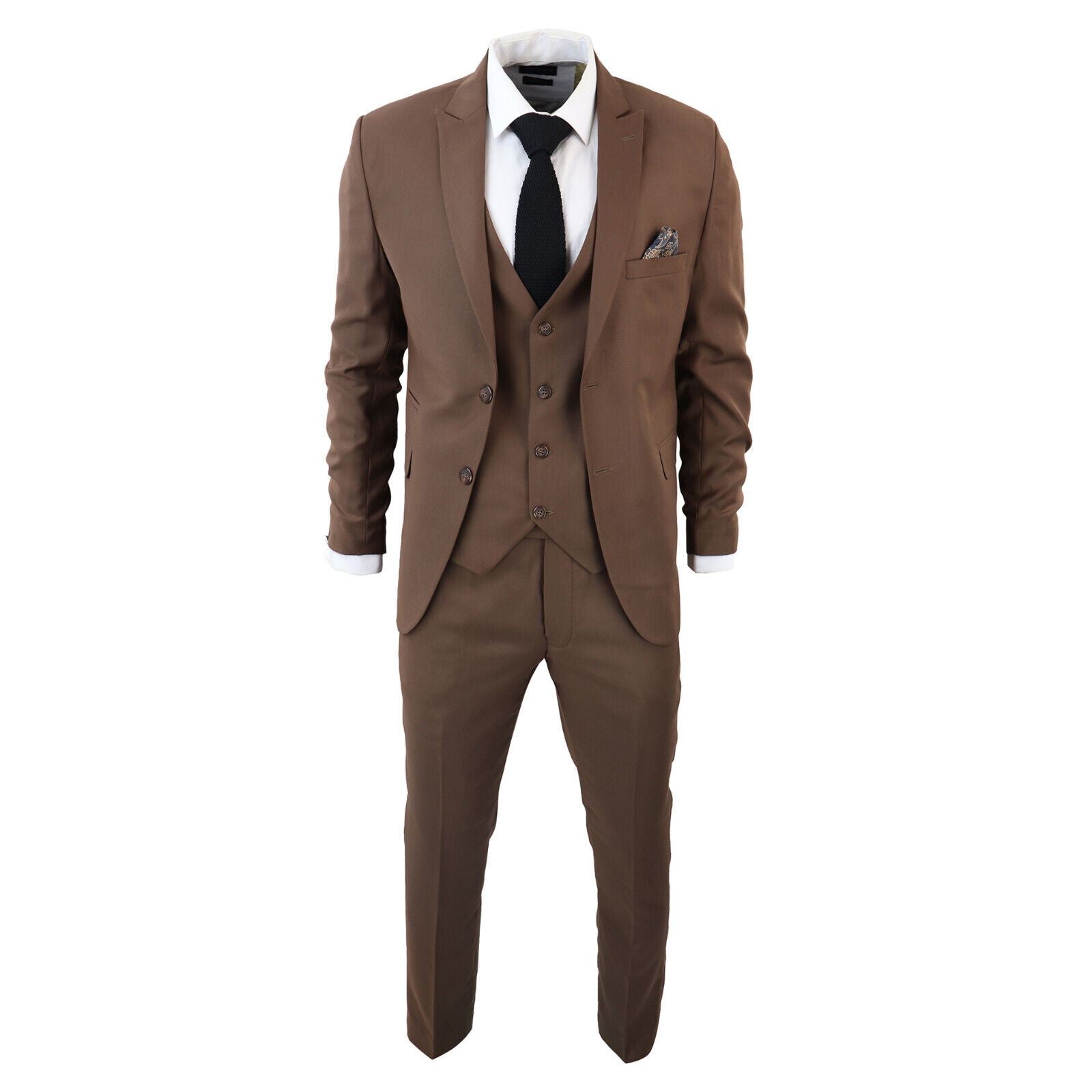 Mens IM1 Classic Plain Brown 3 Piece Suit