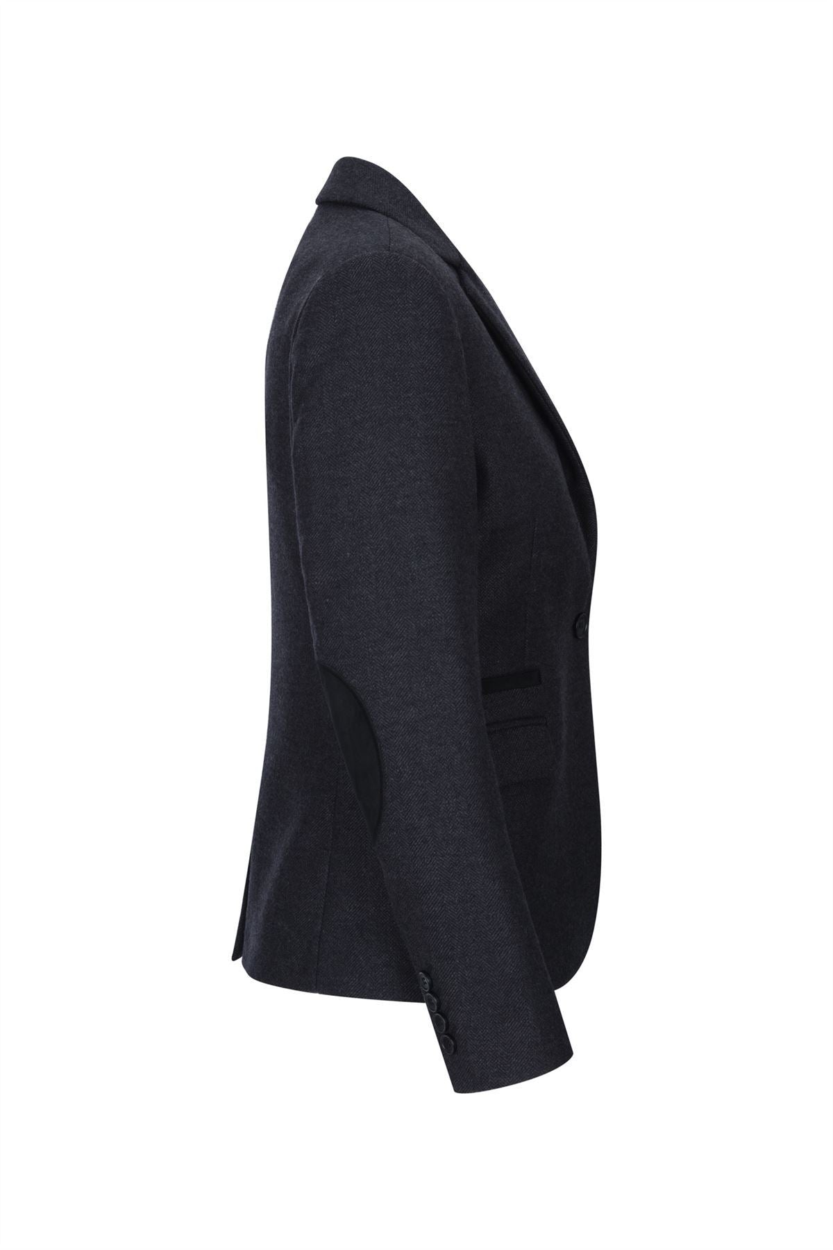 Womens Black Herringbone Check Tweed Blazer Waistcoat Wool 2 Piece Set