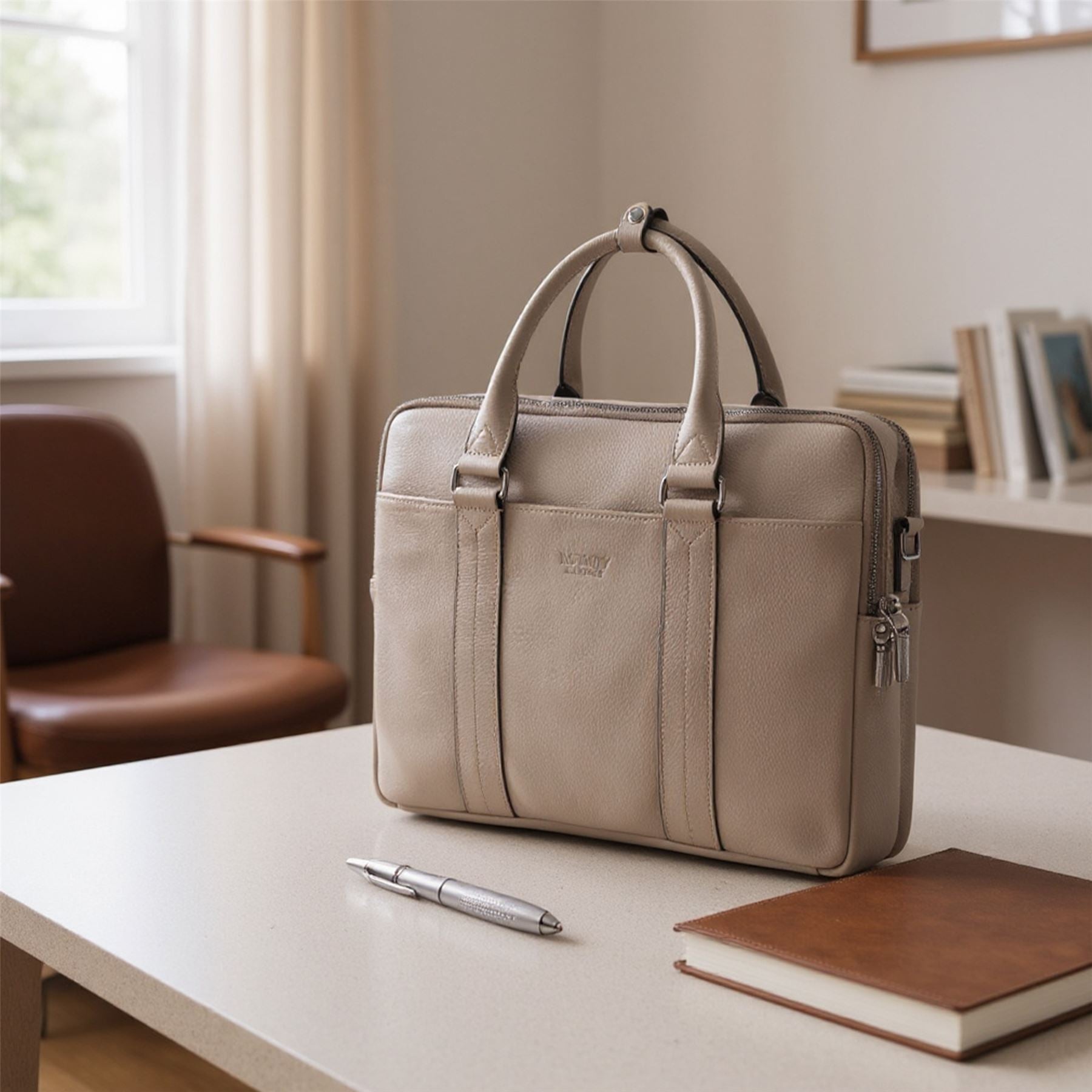 Genuine Leather Grey Laptop Business Briefcase Office Work Travel Bag - Sutton